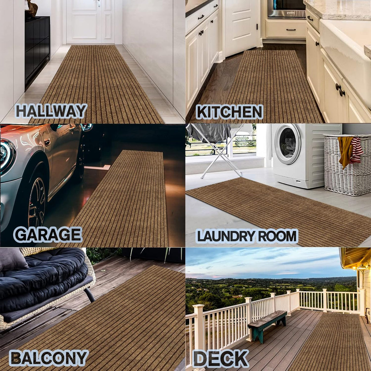 Custom Size Backed Non-Slip Area Rugs Runner, Easy Clean, Waterproof Runner Rugs for Hallway Entryway, Kitchen, Laundry, 2FT x 29FT, Brown Stripe