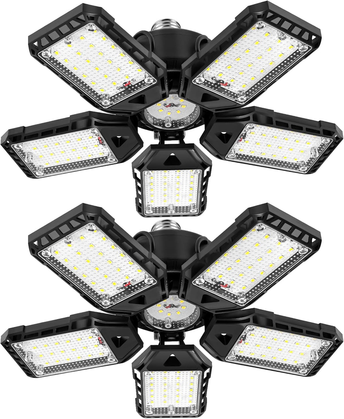 2-Pack LED Garage Lights - 160W, 16000LM 6500K with 5+1 Deformable Panels, Indoor Shop Light, E26/E27 for Garage, Warehouse, Shop, Basement