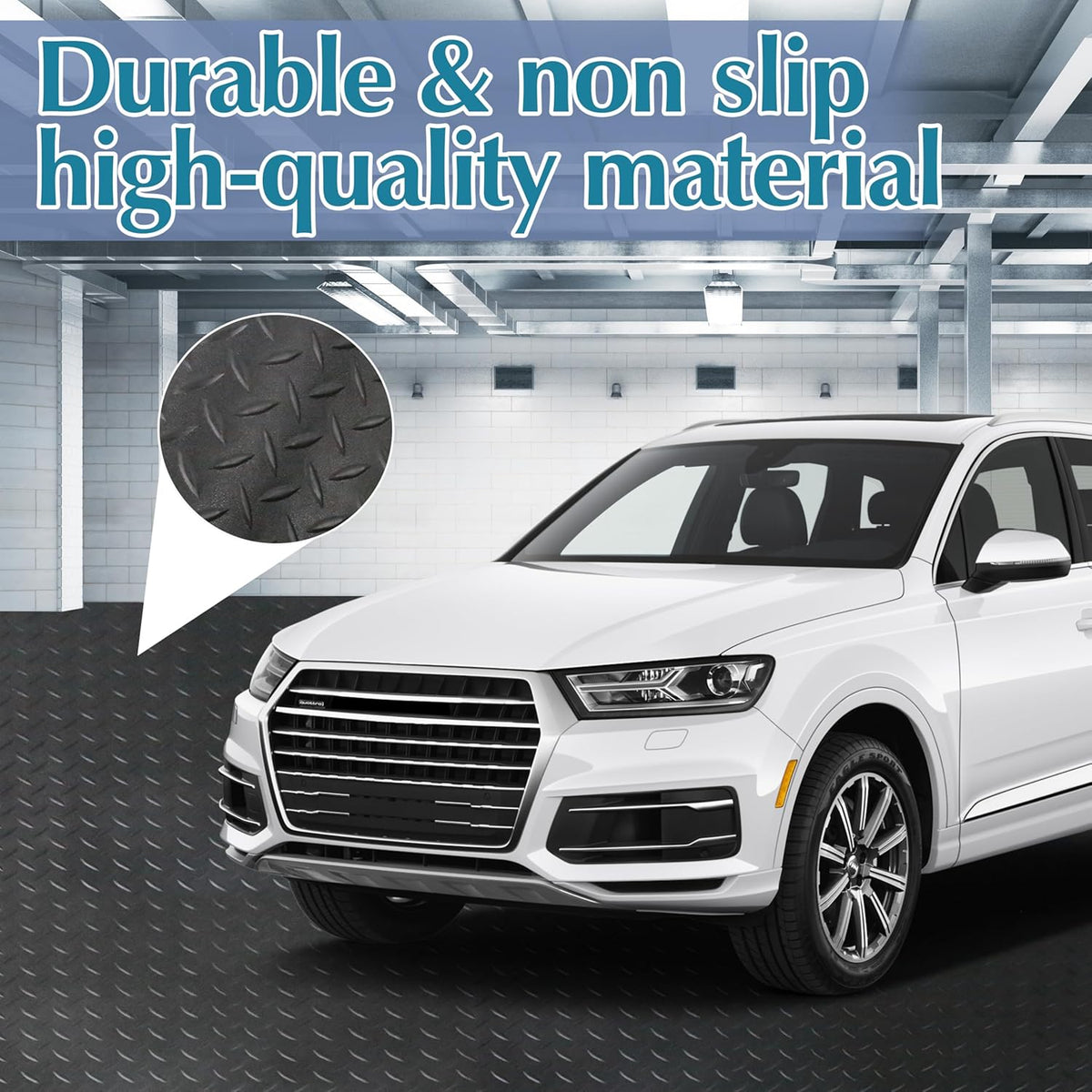 7.5 x 17 FT Garage Floor Mat,2.5 mm Thickness Diamond PVC Garage Flooring Roll, Anti-Slip Shop Floor & Parking mats for Workshop,Gym,Golf Cart Parking or Trailers
