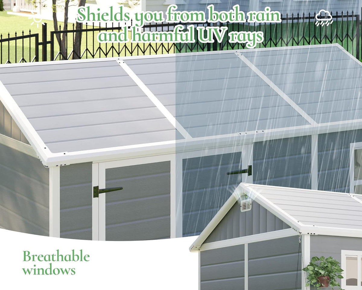 10.5x7.6x7.5 ft Outdoor Resin Storage Shed with Floor, Windows & Air Vents, Large Waterproof Tool Shed for Garden, Backyard, Lawn Equipments & Bikes, Grey