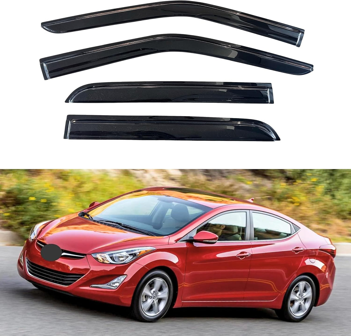 KPY Window Visor Compatible with Hyundai Elantra Sedan 2011-2016 (Excludes GT), 4PC Rain Guard Side Window Vent Deflectors Tape-On Mugen Style, 2011 2012 2013 2014 2015 2016
