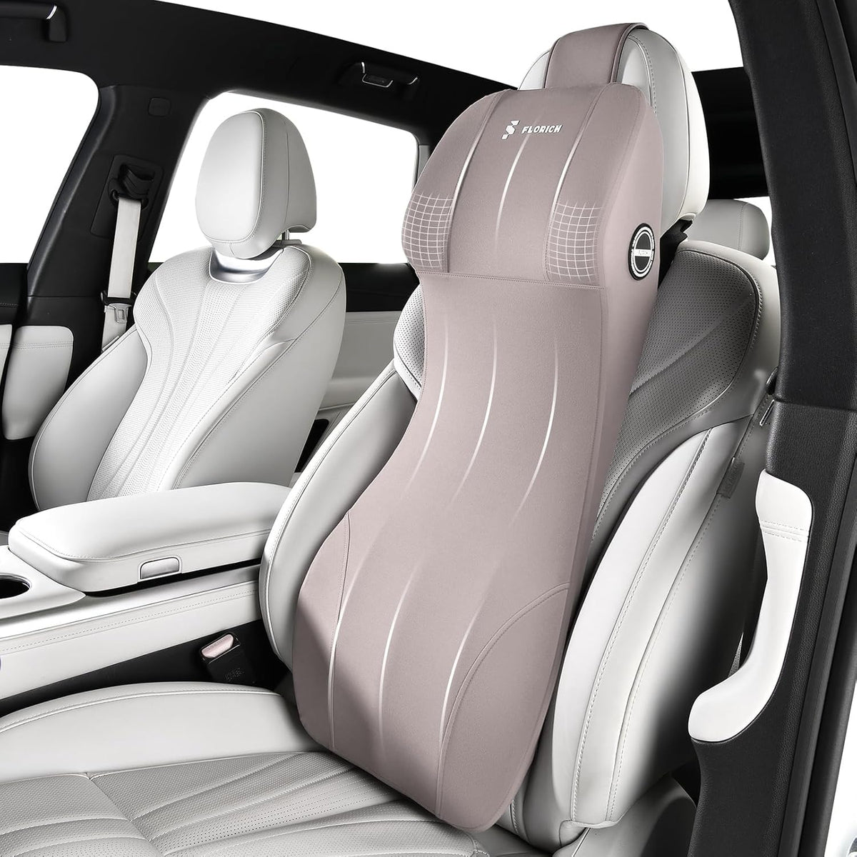 FLORICH Lumbar Support Pillow and Car Neck Pillow Memory Foam Integrated Lumbar Support Cushion with Headrest Pillow Ergonomic Car Seat Back Support for Head Waist Support Sciatica Pain Relief, Gray