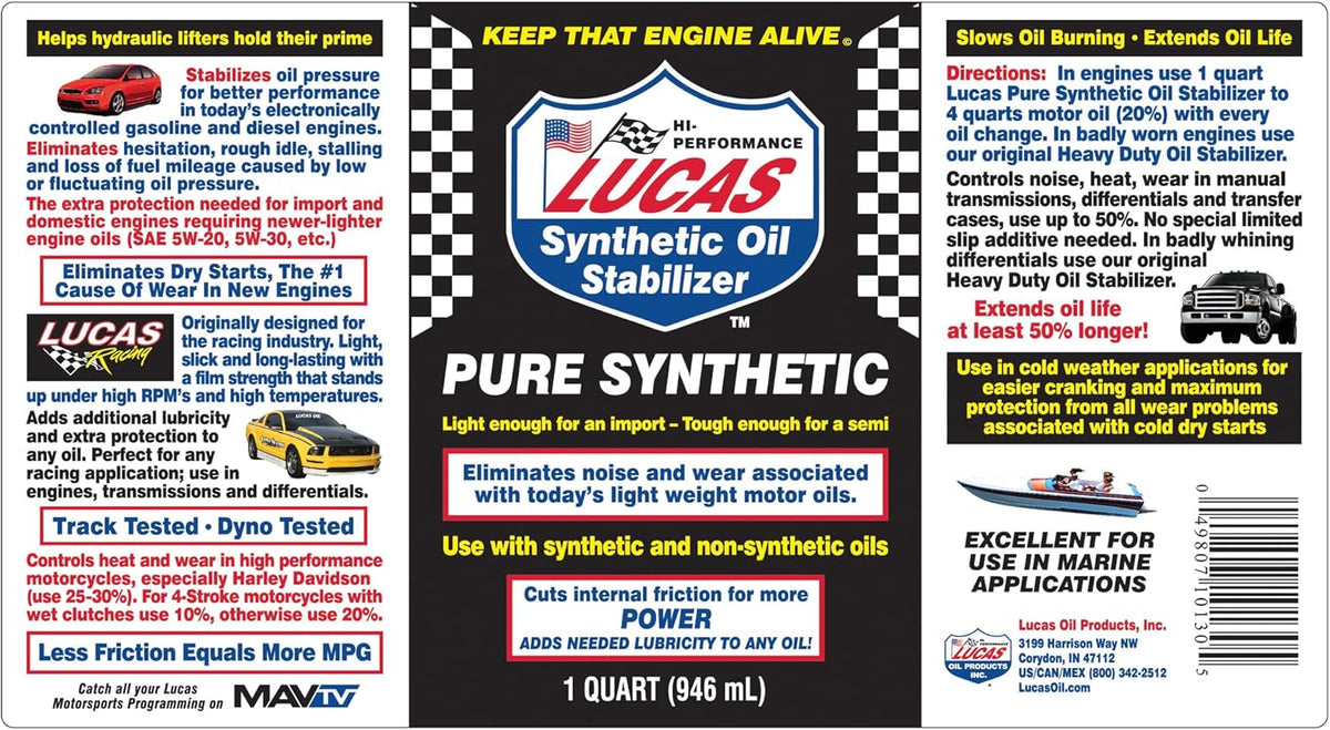 Lucas LUC10130 Synthetic Oil Stabilizer. Quart
