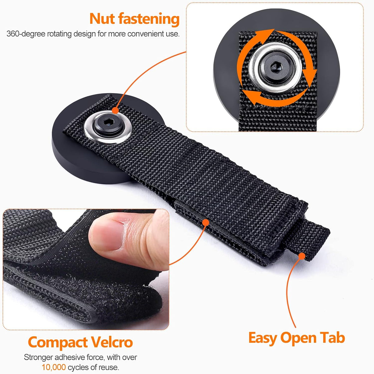 Homde Heavy Duty Magnetic Hook, 2 Velcro Strap and 2 Magnet Holder Combine, 2.6 inch Strong Utility Garage Hanger for Workshop,Toolbox, Storage (2 Black + 2 Orange)