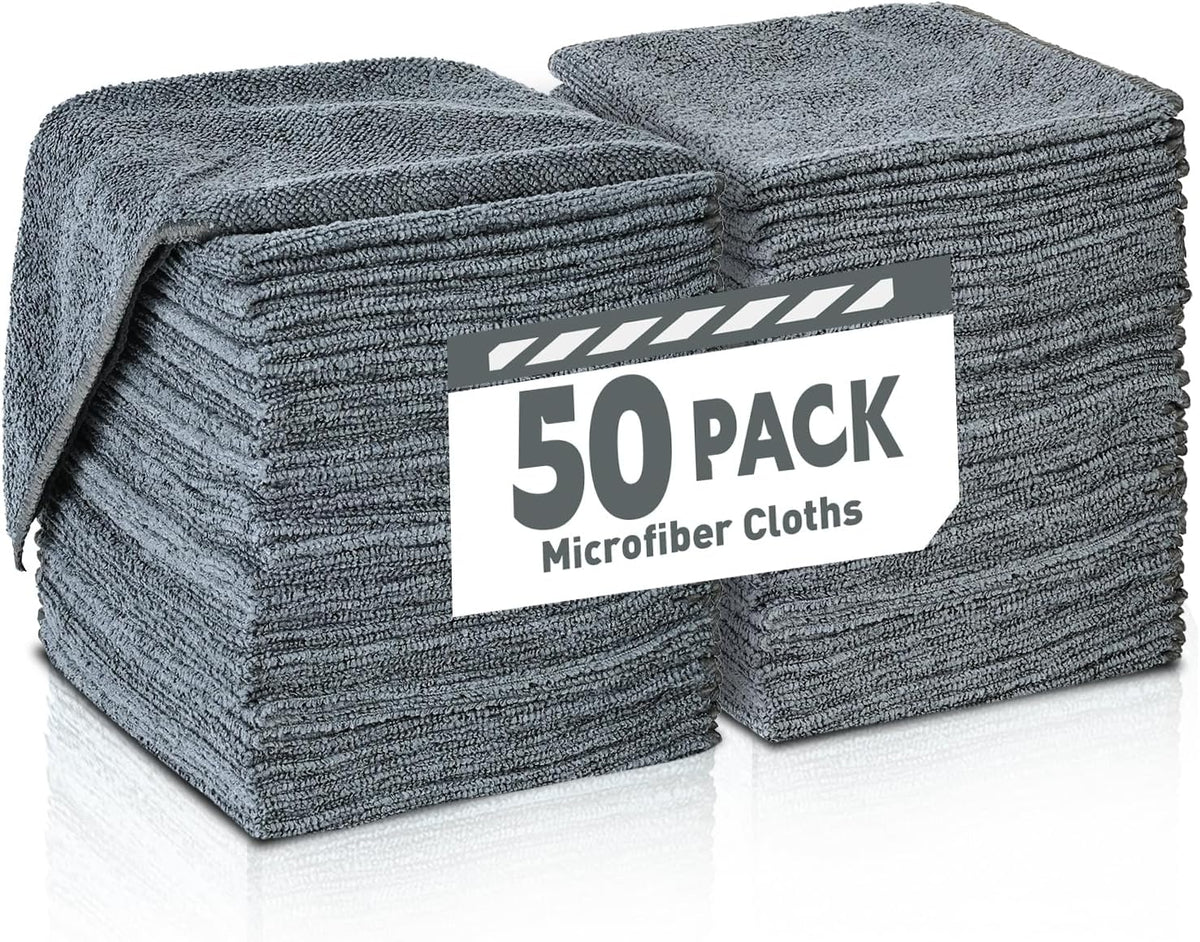 Microfiber Cleaning Cloths Bulk Pack-50 Pack, Microfiber Towels Bulk, Towels for Cars, Cleaning Rags Gray (12x12 inches)
