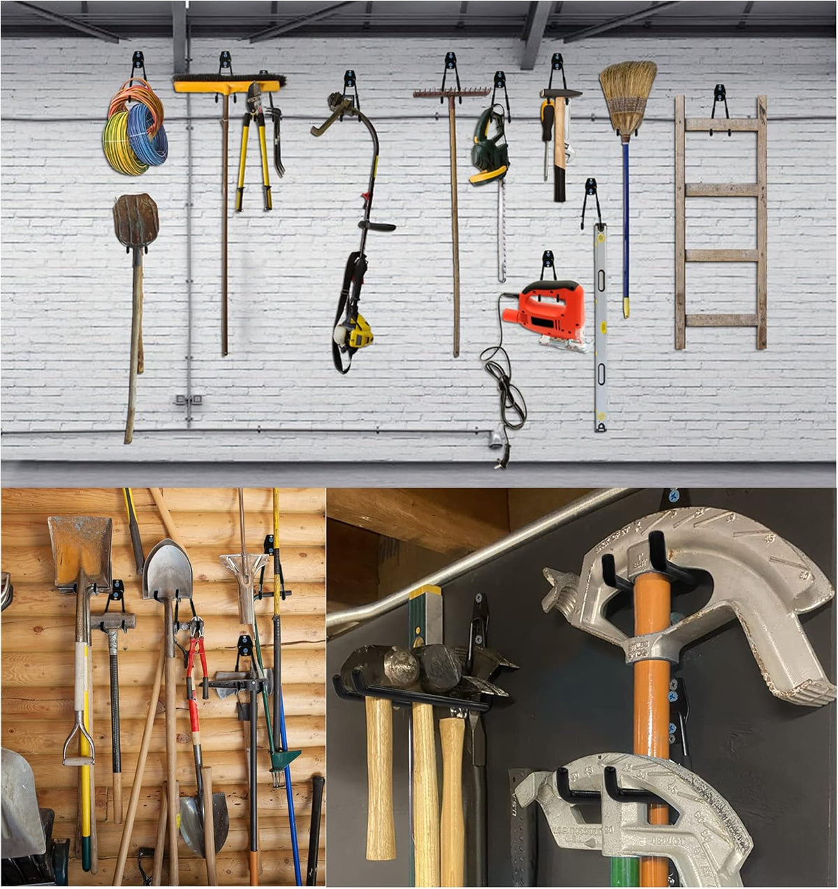 WMK 7.3'' Heavy Duty Garage Hooks, 6 Pack Wall Mount Garage Storage Hooks for Hanging Bike, Ladder, Tools - 100LB Load Capacity, Triple-Welded, PVC Coated (Black)