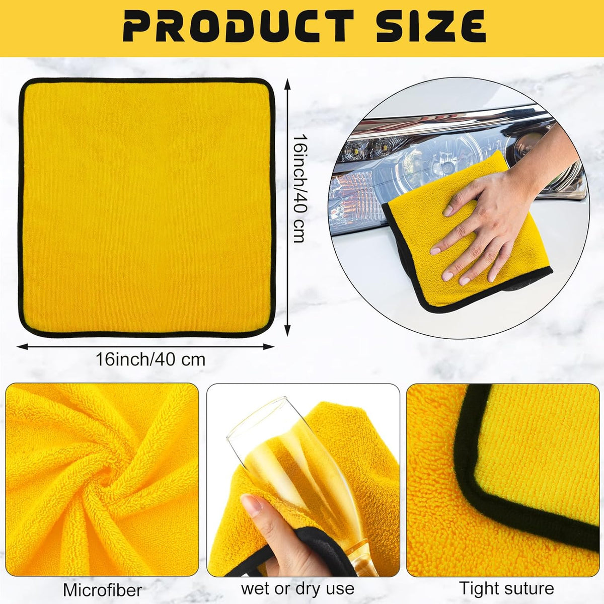 Tallew 24 Pcs Microfiber Towels 16 Inch x 16 Inch Microfiber Cloth Car Drying Towels for Cars Washing Polishing Office Windows Cleaning Household Supplies (Yellow)