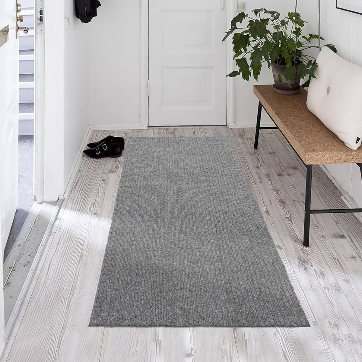 Ottomanson Mud Mat 2'7" x 3' Entryway Rug - Non-Slip Scraper Doormat for Muddy Paws, Dirt Trapping Indoor/Outdoor Mat for High-Traffic Areas, Kitchen, Garage, Patio, Gray