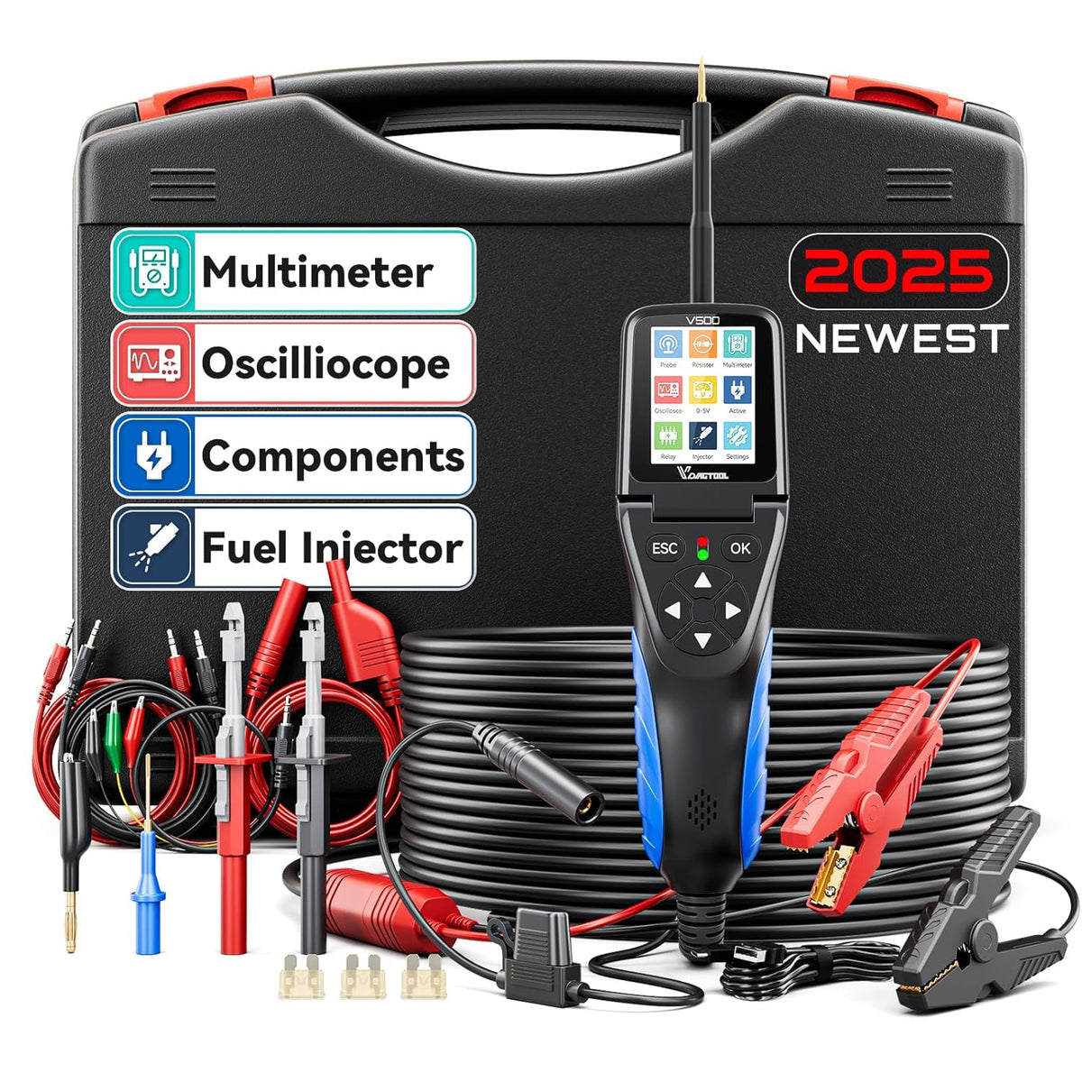 VDIAGTOOL V500 Automotive Power Circuit Probe Tester Kit, 9-30V Car Electric Circuit Tester, Short/Open Circuit Finder, Oscilloscope/Multimeter/Injector/Relay Tester, Component/Fuse/Trailer/AC/DC Test
