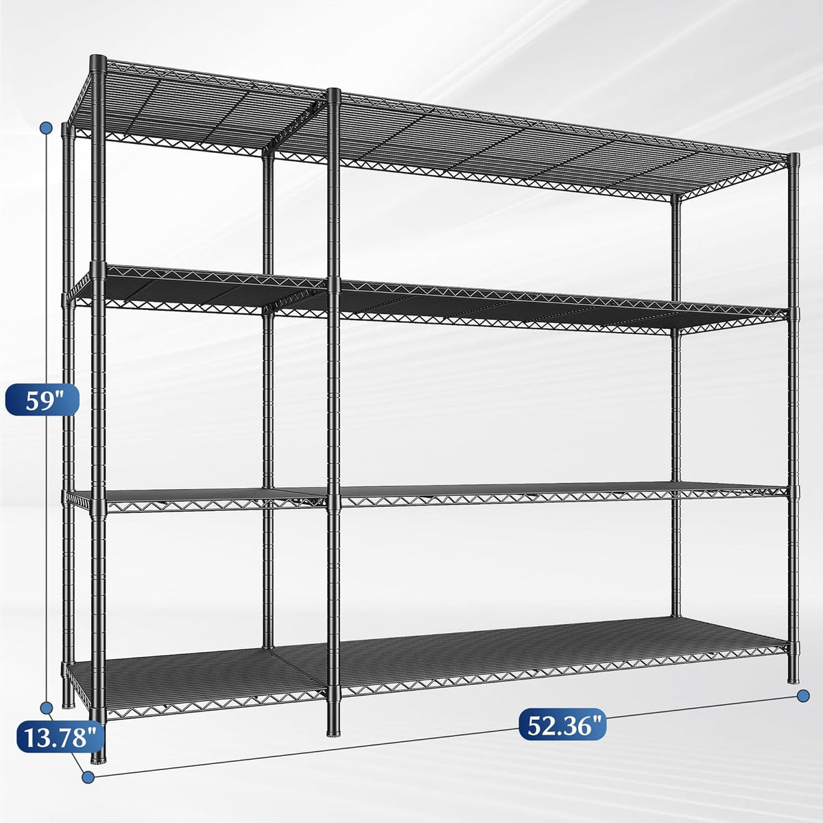 52.36''W Storage Shelves Metal Shelving Unit Load 1120LBS 4 Tier Wire Shelving for Storage Rack Adjustable Garage Shelving Heavy Duty for Pantry Kitchen Garage,52.36Wx13.78Dx59H