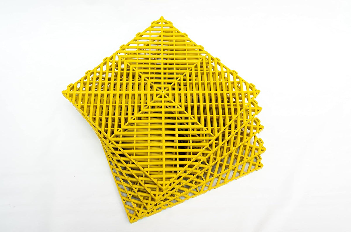 Interlocking Soft PVC Modular Garage Flooring Tile - 12"x12" | 5 Count - Pool Patio Floor, Ideal for Indoor and Outdoor Use, Interlocking Drainage Mats (Yellow, 12 x 12)