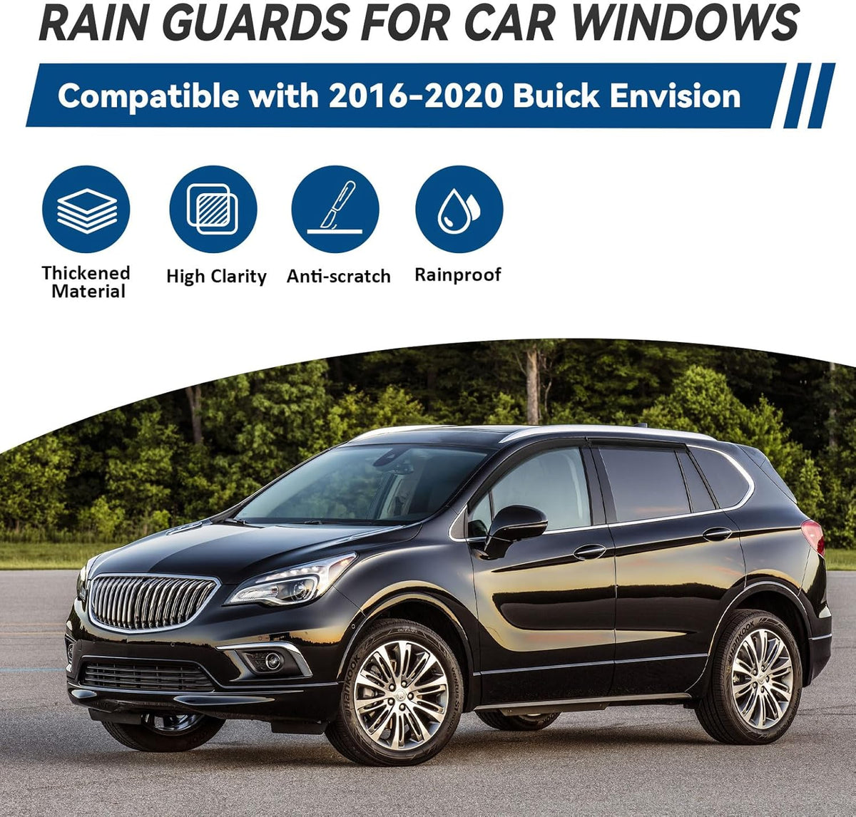 4pcs Front+Rear Smoke Tint Sun/Rain Guard Outside Mount Tape-On Vent Window Visors Compatible with 16-20 Envision