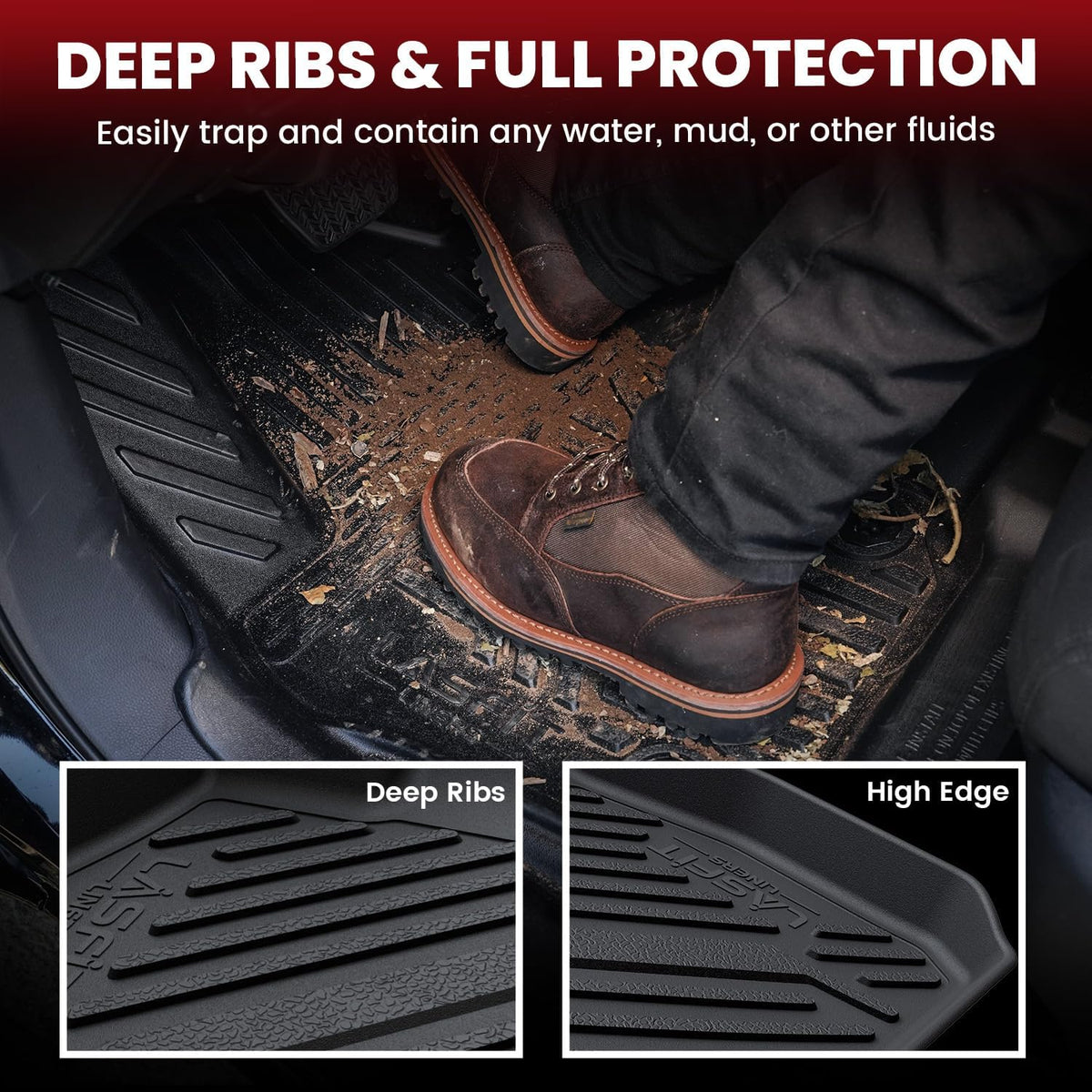 LASFIT Floor Mats & Cargo Mat for Mazda 3 2018 2017 2016 2015 2014 (Only Fits Hatchback, Not Fits Sedan) All Weather TPE Floor Liners Front & Rear Row Full Set Car Mats Accessories - Black