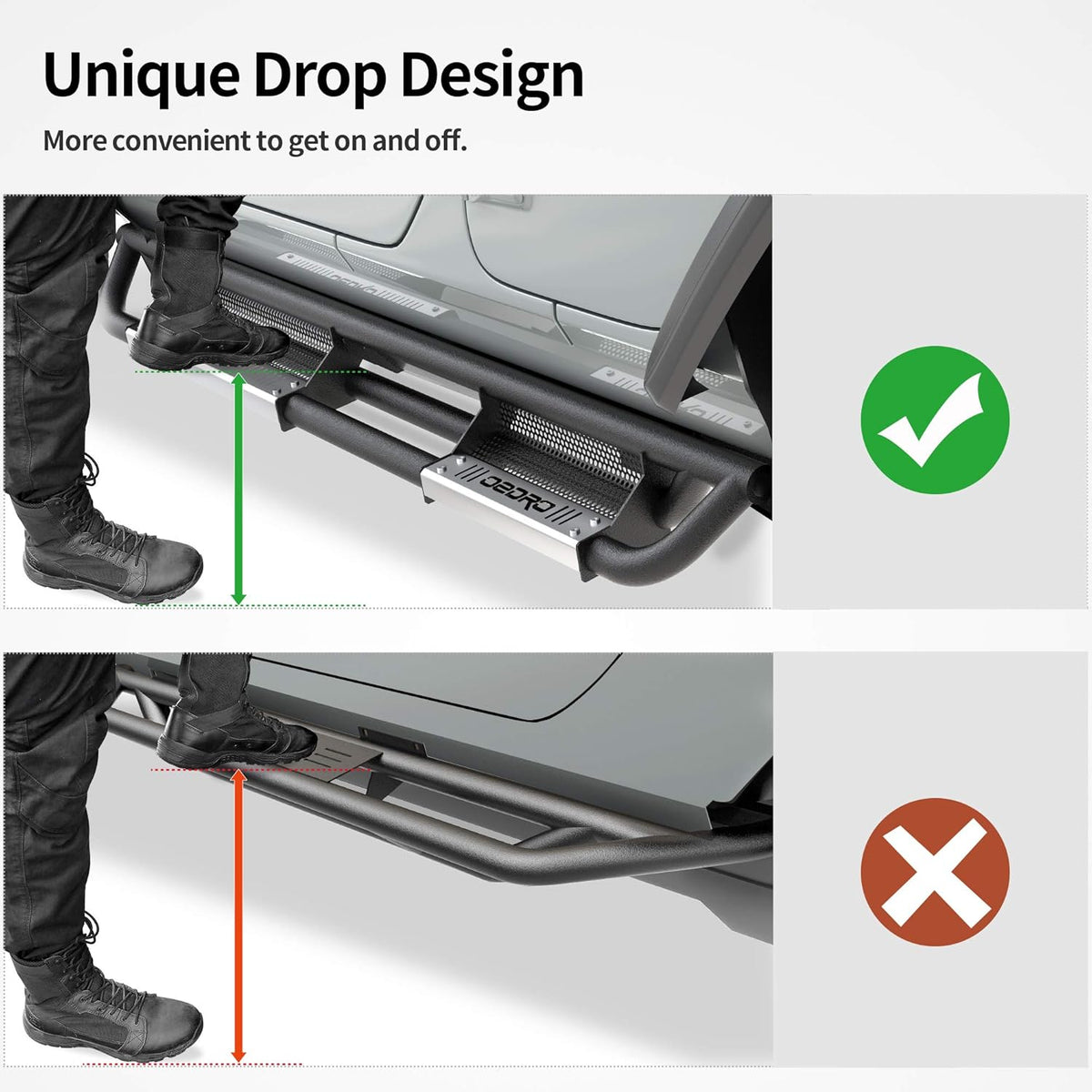 OEDRO 6 inch Running Boards, Drop Side Steps Compatible with 2018-2025 Jeep Wrangler JL & Unlimited 4 Door, Steel Nerf Bar with Silver Paintable Step Plates