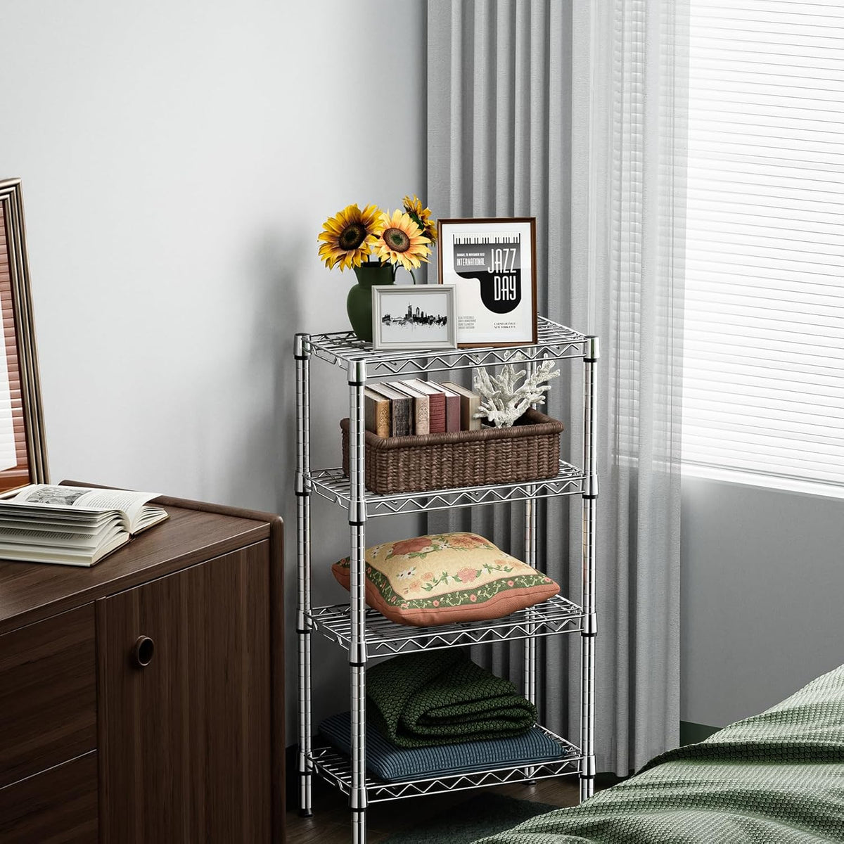 1000 lbs 4 Tier Shelf Metal Storage Shelves Wire Rack Closet Organizers with PP Board for Garage Kitchen Bathroom Laundry Chrome 11.8" D x 21.7" W x 39.5" H