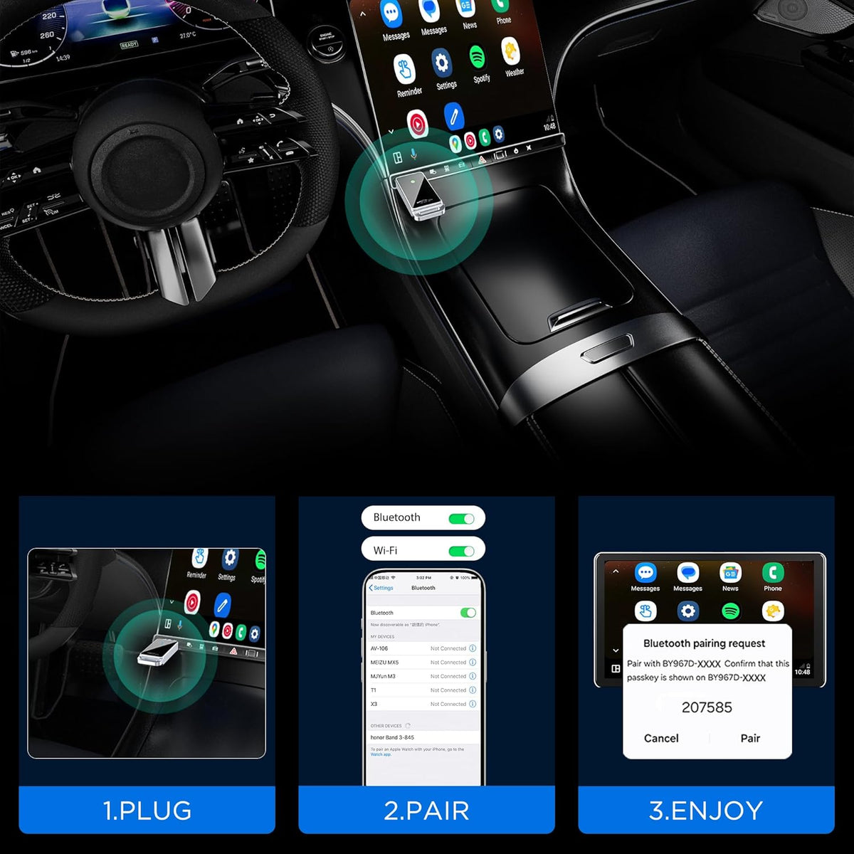Android Auto Wireless Adapter, Convert Factory Wired to Wireless, Easy Plug and Play Setup, Zero Delay, Supports Voice Assistant, Compatible with Android 11+