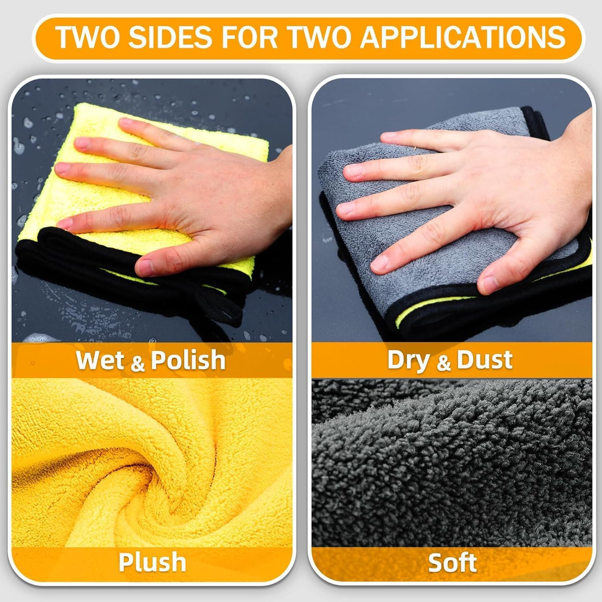 Microfiber Towels for Cars 6 Pack, Car Drying Towels for Wash, Cleaning, Soft and Absorbent Multipurpose Microfiber Cleaning Cloth for Car, Glass, Home, Household, 24" x 12"