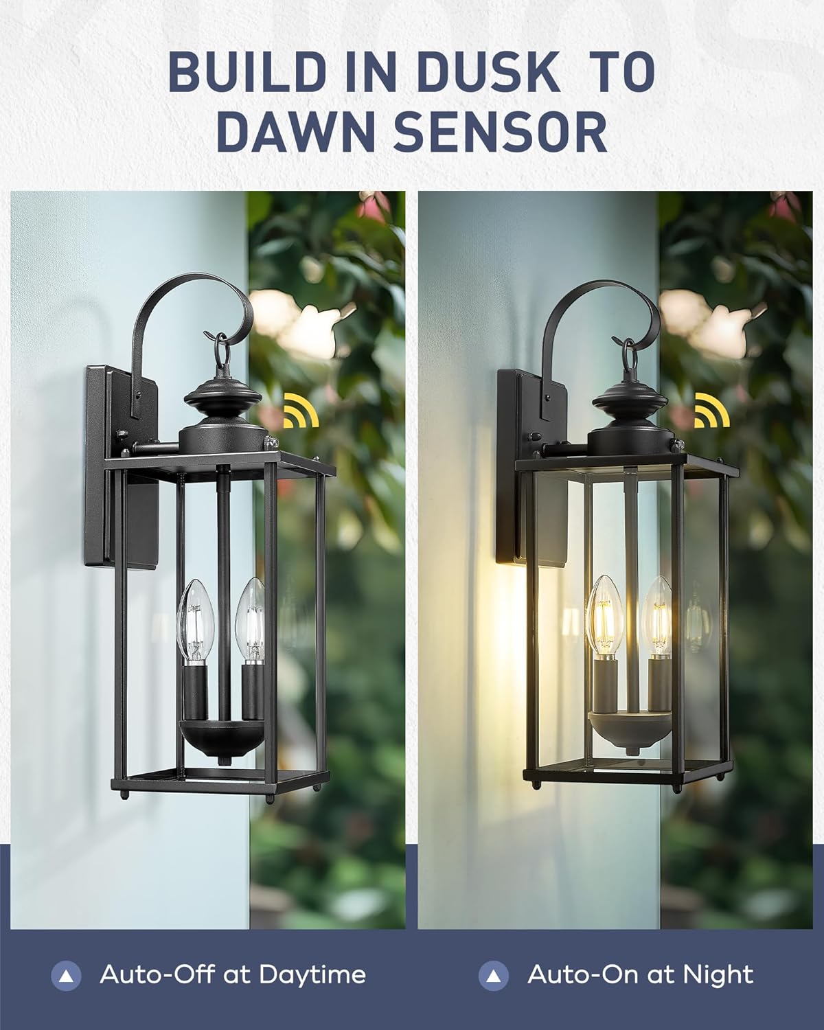 kudos Dusk to Dawn Outdoor Lighting,18.1 inch Light Sensor Porch Lights, Anti-Rust Waterproof Outdoor Wall Light for Patio, Garage, Black with Clear Glass, KDOWL02-BK-L-LC