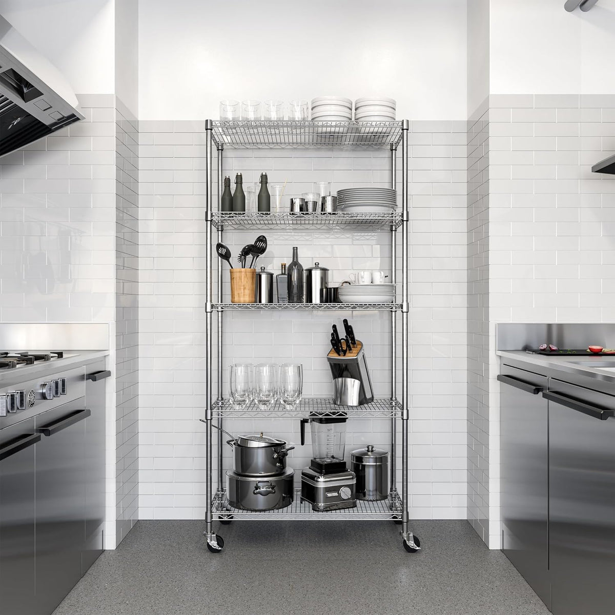 Seville Classics UltraDurable Heavy Duty NSF Solid Steel Wire Rack Storage Unit, Organizer for Garage, Warehouse, Office, Restaurant, Classroom, Kitchen, Silver, 5-Tier Shelving, 36" W x 14" D