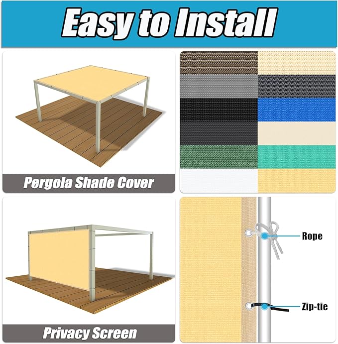 Amagenix 90% Shade Fabric 4'X 17' Sand Sun Shade Cloth with Grommets for Pergola Replacement Shade Cover Canopy, Heavy Duty, Cable Zip Ties Included (We Customized)