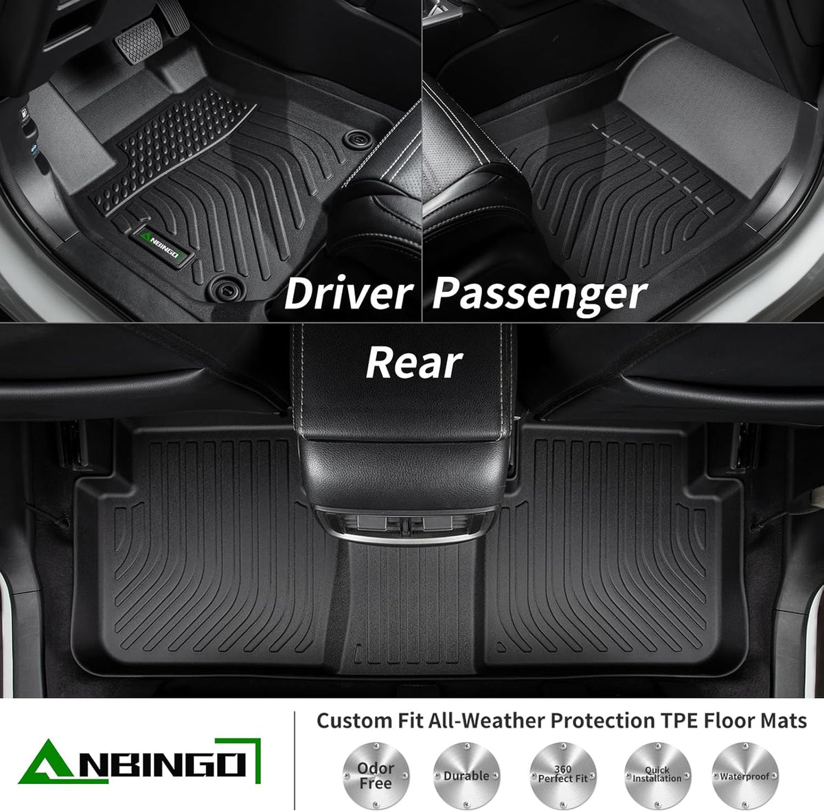 ANBINGO®-Floor Mats & Cargo Liner for 2014-2023 Jeep Cherokee (Not Fit Grand Cherokee) 2Row Floor Mat & Trunk Mats All Weather Rubber Mats Liner Accessories Black