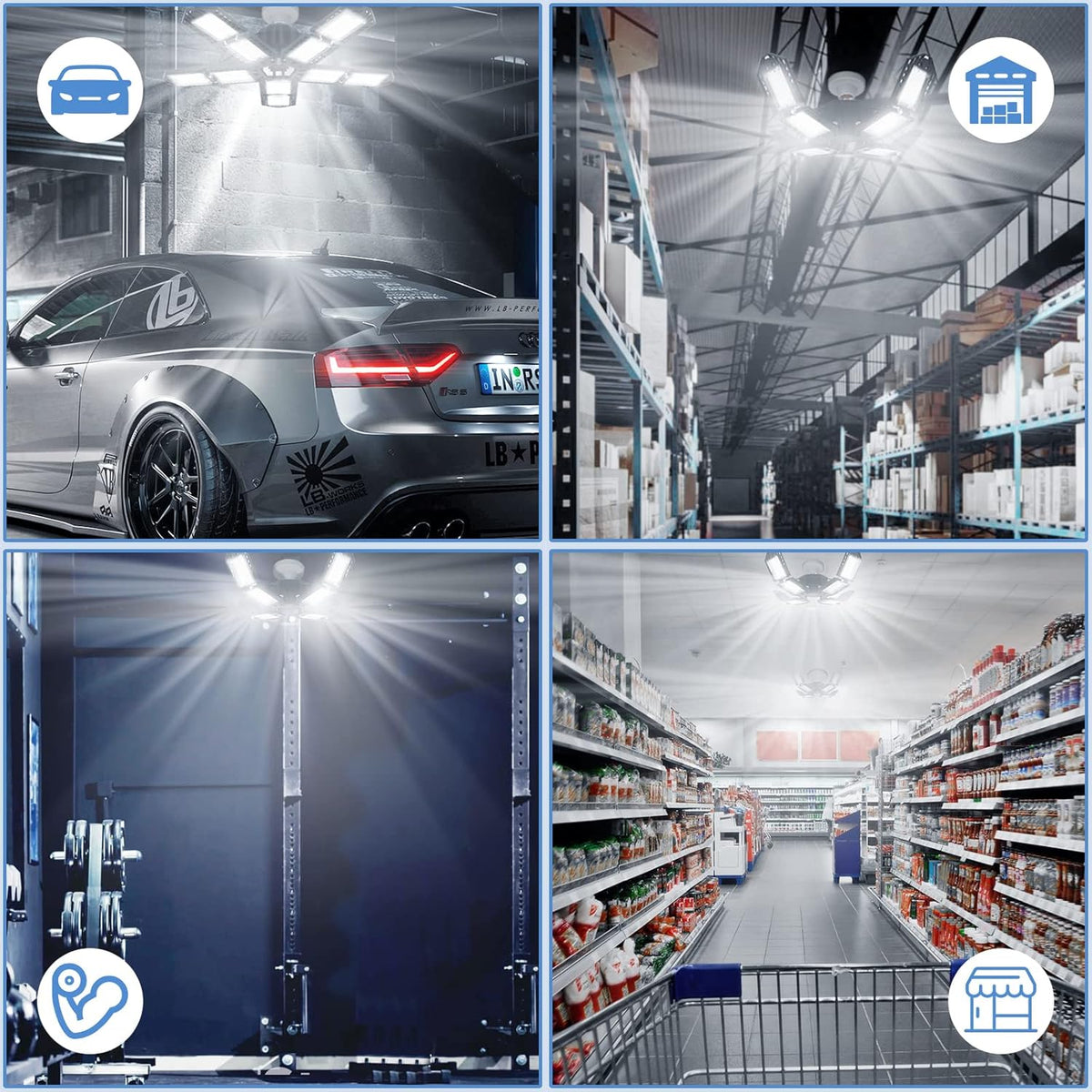 LED Garage Lights Bulb 10+1 Panels 2 Pack -200W, 20000LM 6500K Led Shop Light with 6+1 Deformable Panels, Ceiling Lights for Basement Barn Light Garage