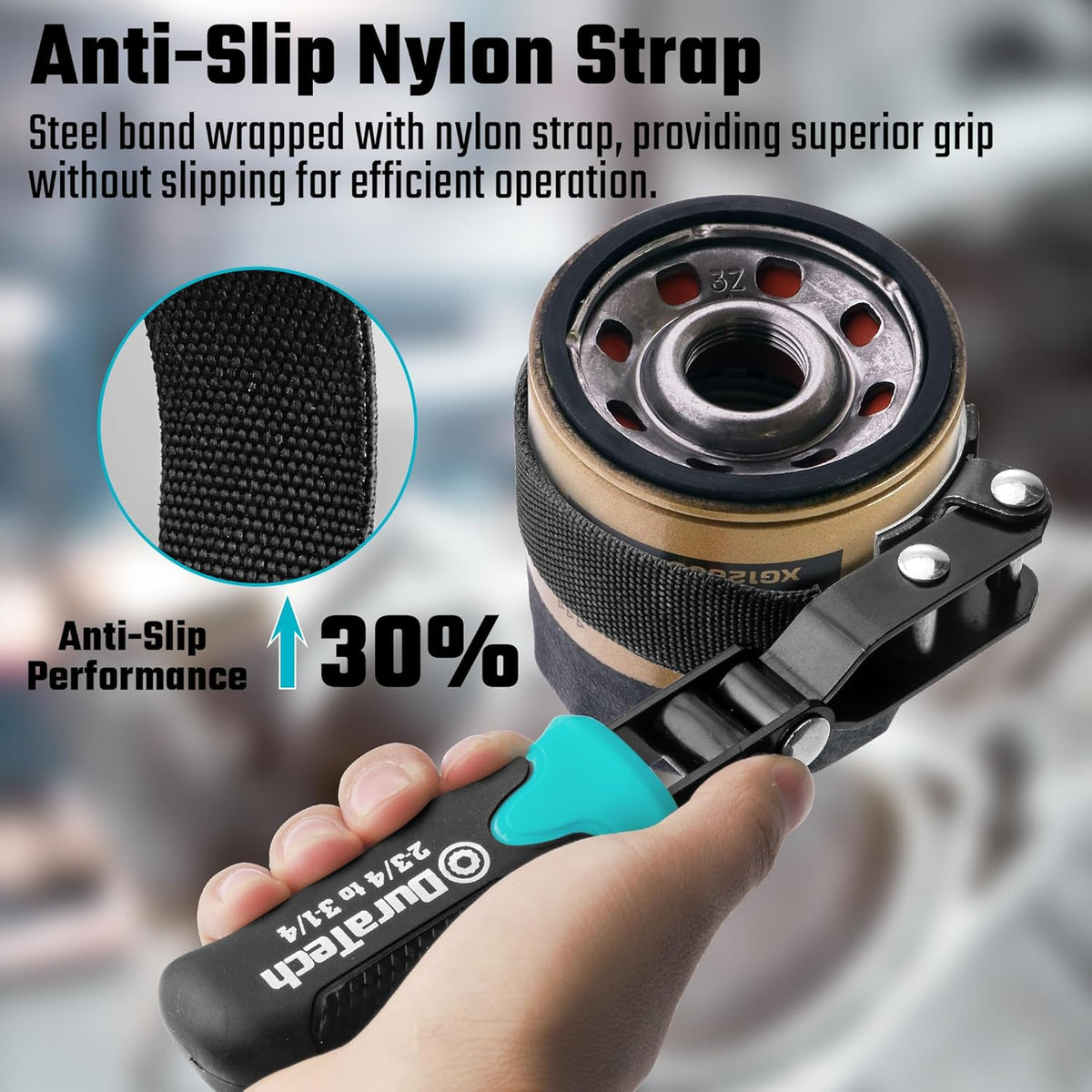 DURATECH Anti-Slip Small Swivel Oil Filter Wrench, Oil Filter Removal Tool Fits Filters 2-3/4" to 3-1/4", Perfect for Car Repair Tools