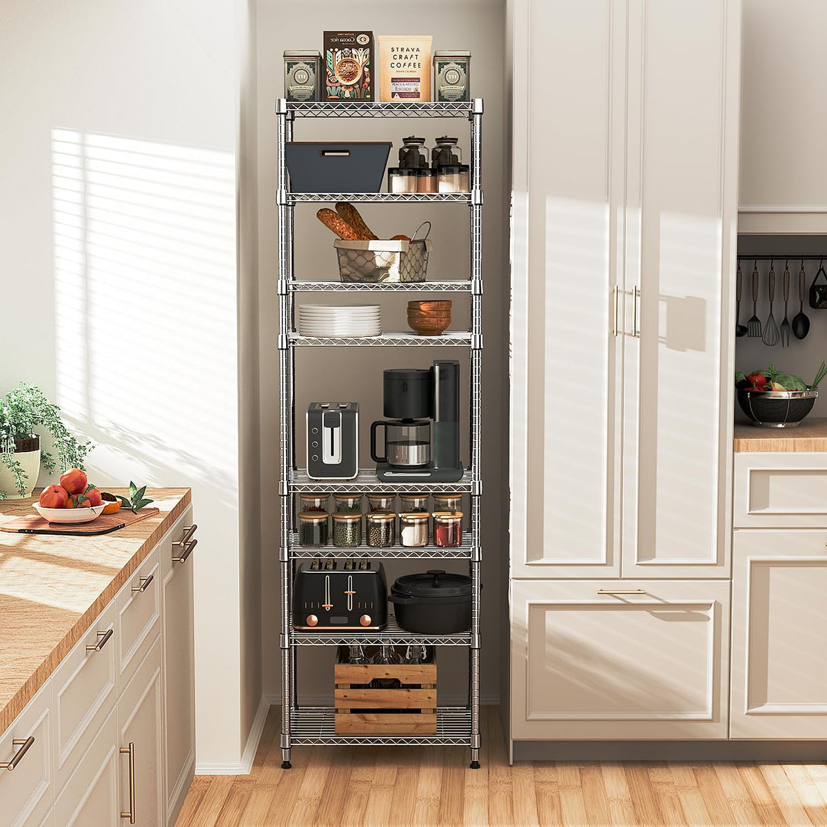 8 Tier 2000 lbs Storage Rack Metal Wire Shelving Unit, Storage Standing Shelf Organizer for Laundry Bathroom Kitchen Pantry Closet Garage Utility Room, Chrome 13.8" D x 23.6" W x 79.5" H