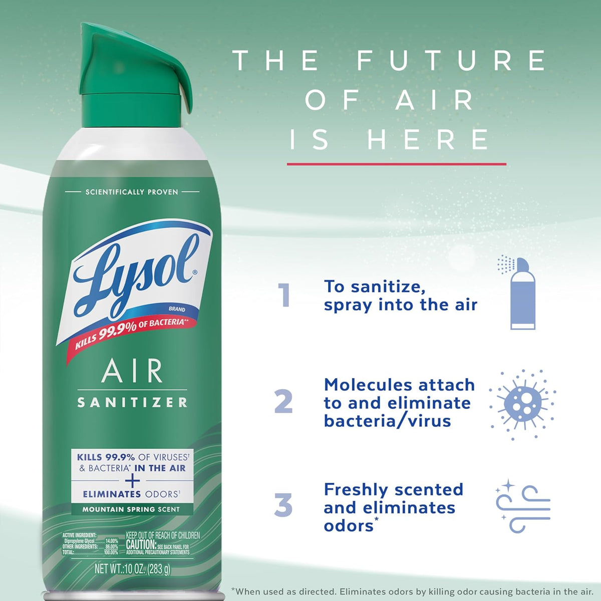Lysol Air Sanitizer Spray with Odor Eliminator for Home & Office, Sanitizing Spray, Air Freshener Alternative, Mountain Spring Scent, 10 oz (Pack of 3)