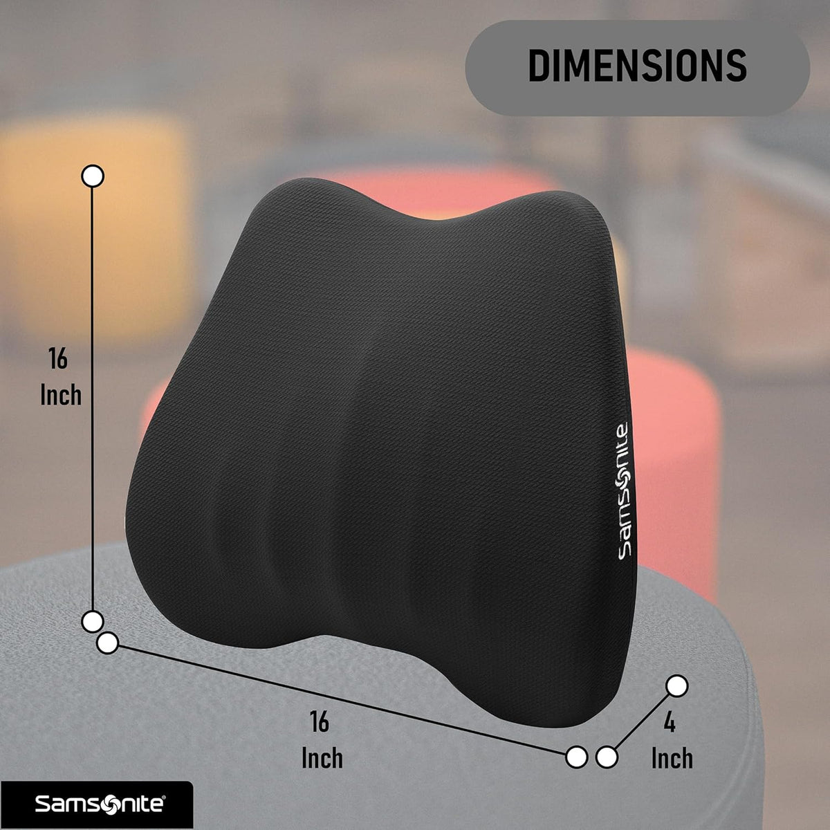 Samsonite Lumbar Support Pillow for Office Chair and Car Seat - Memory Foam Pillows Car Lumbar Support Brace, Lumbar Support Pillow for Car & Low Back Pain Relief, Black