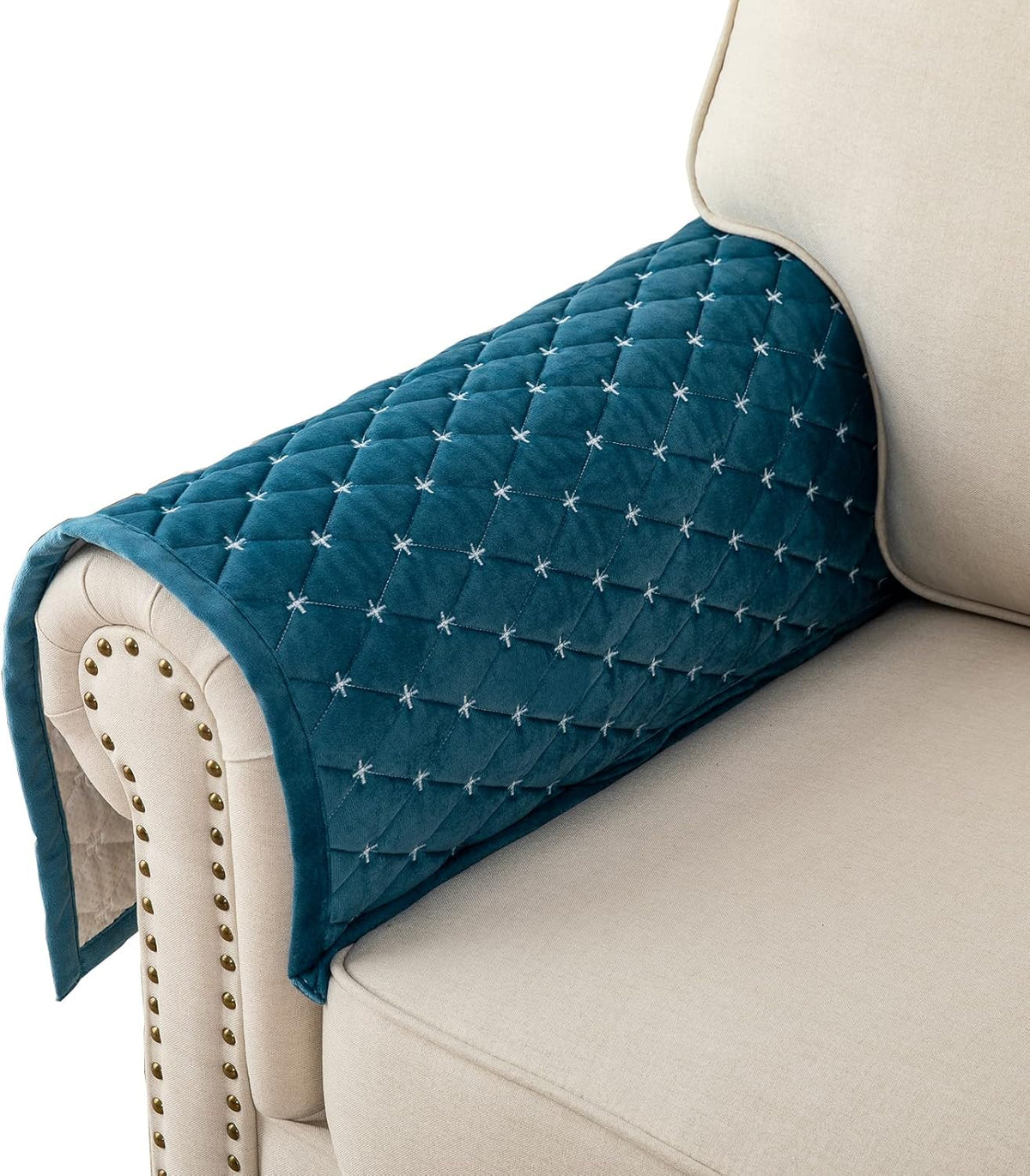 Eismodra Armrest Covers,Couch Cover,Sofa Cover,Backrest Covers,Anti-Slip Armchair Slipcovers for Dogs Cats Pet Loveseat Recliner Leather L Shaped,Blue 28 x 28 Inches (Only 1 Piece)