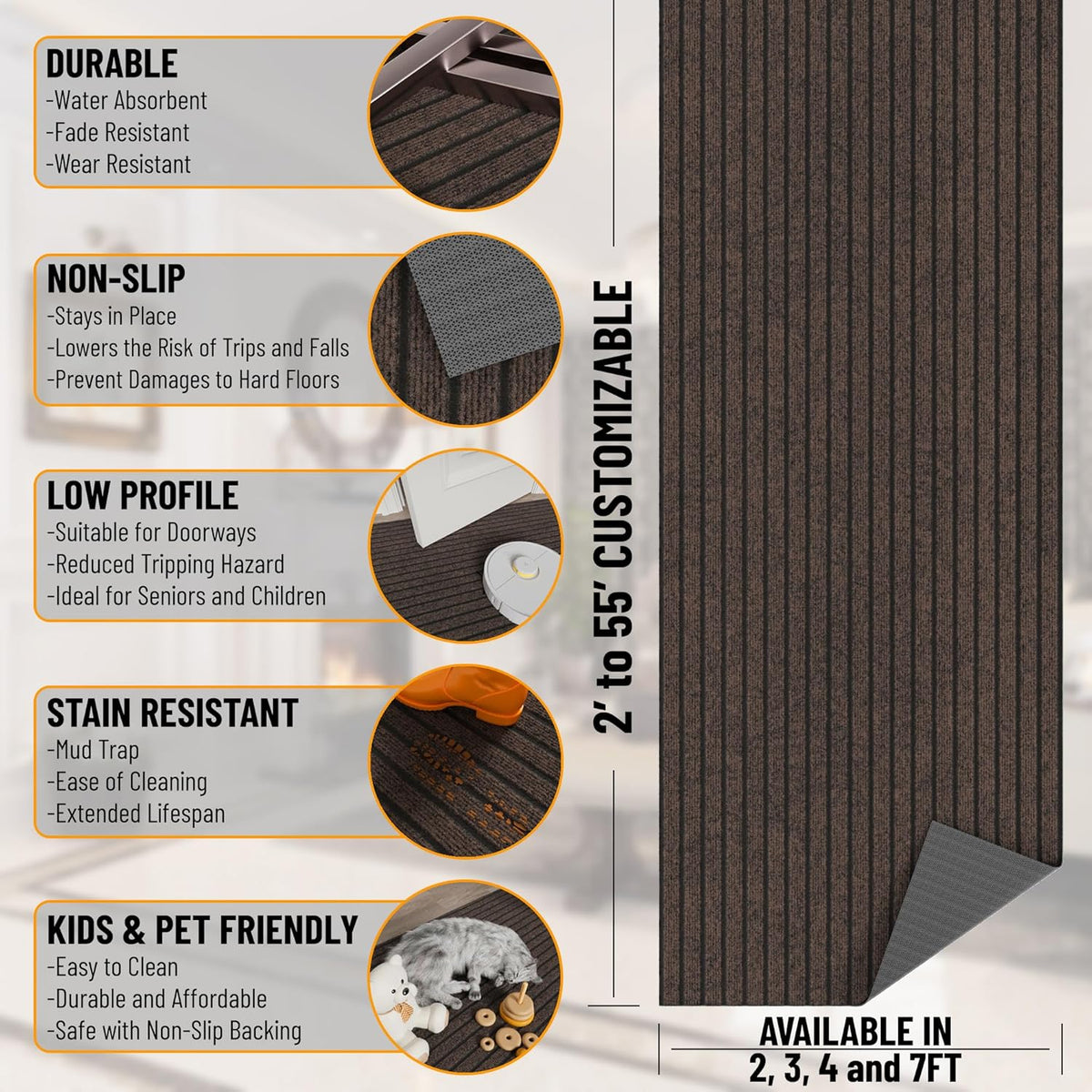 Ottomanson Mud Mat 2' x 2' Entryway Rug - Non-Slip Scraper Doormat for Muddy Paws, Dirt Trapping Indoor/Outdoor Mat for High-Traffic Areas, Kitchen, Garage, Patio, Brown