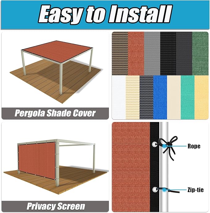 Amagenix 90% Pergola Shade Cover 10' X 14' Sun Shade Cloth with Grommets for Outdoor Garden Patio Porch, Commercial Grade 200 GSM - Cable Zip Ties Included (We Customized) GN108, Rust Red