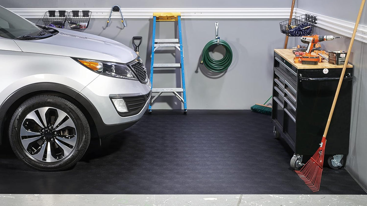 G-Floor Seamless Sheet Vinyl Shed Flooring Cover with Bonded Fibrous Backing - Levant Pattern (8' x 10', Midnight Black)