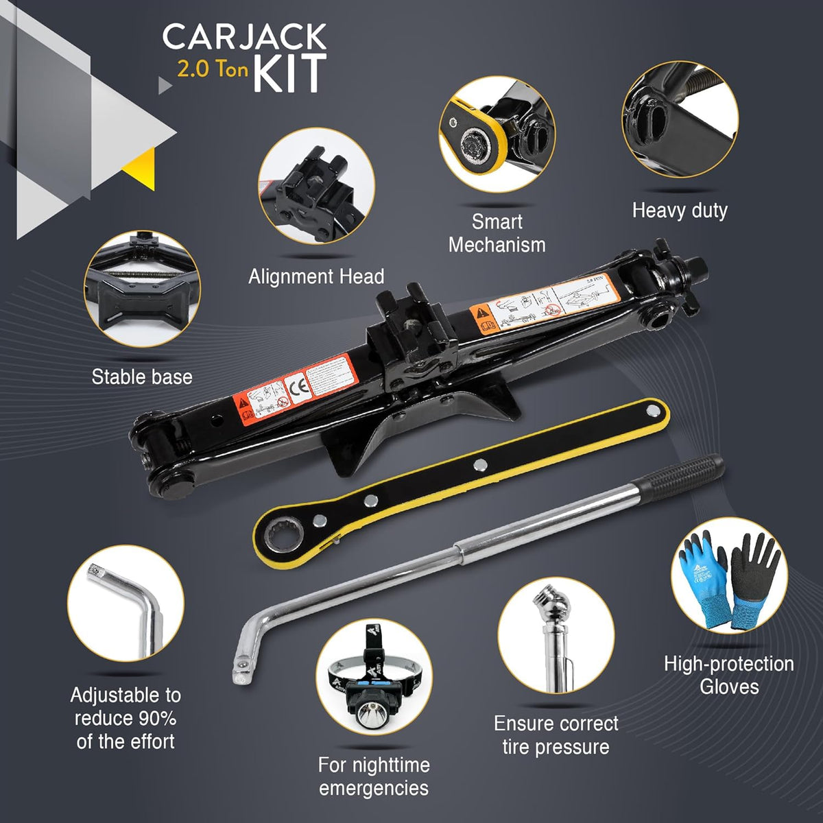 Car Jack Kit | Scissor Jack for Car 2 Ton (4,400 lbs) - Tire Jack Tool Kit | Portable, Ideal for SUV and Auto - Universal Kit with Lug Wrench | Heavy Duty Material