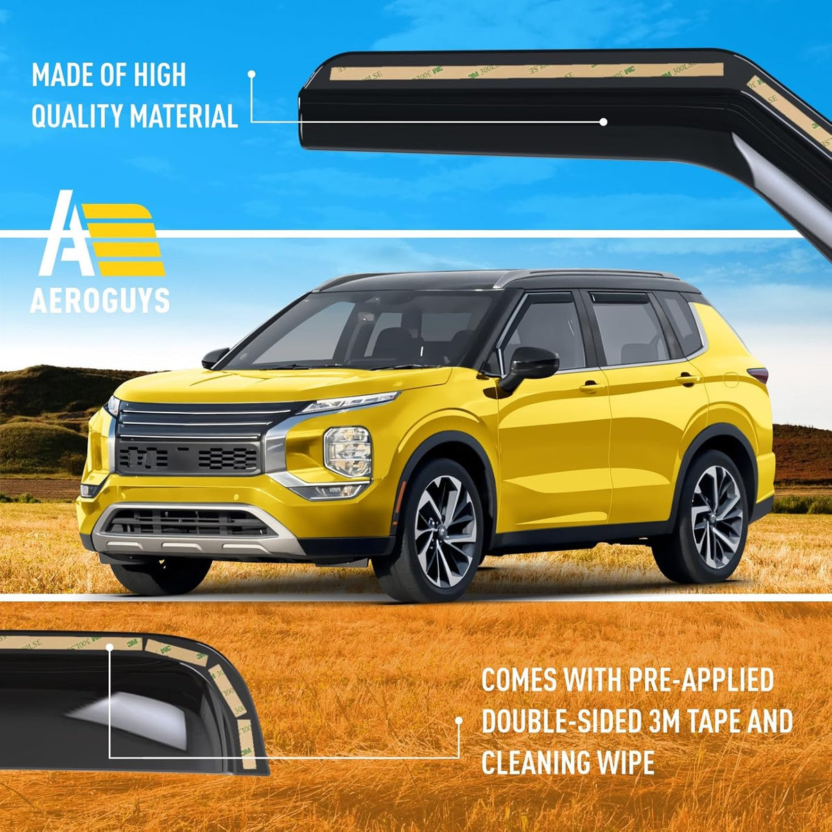 Extra Durable Window Deflectors in-Channel Window Visors Rain Guards Fit for Mitsubishi Outlander 2022-2025, Sun Visors, Wind VentVisors, Vent Shades, Exterior Car Accessories - 4 pcs. AG0848