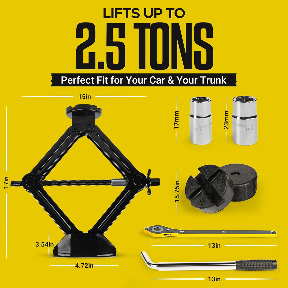 Car Jack Kit/ 2.5 Ton/5512 Pounds Universal Scissor Jack Kit with Rubber Piece, Designed for Sedan, Coupe, SUV