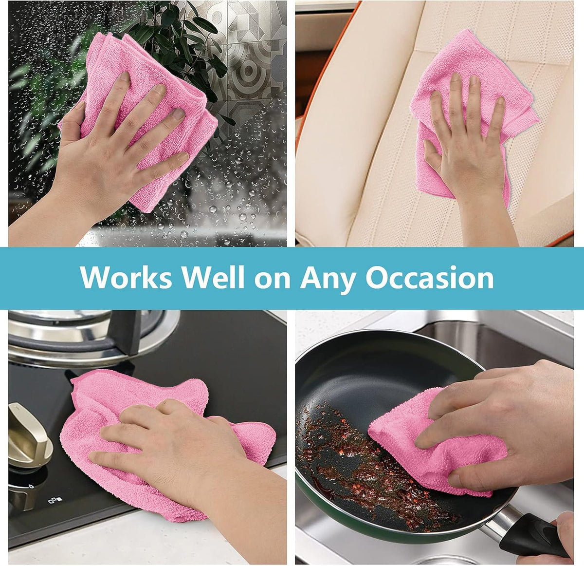 HOMEXCEL Pink Microfiber Cleaning Cloth, 50 Pack Cleaning Towels for Kitchen, Lint Free, Scratch-Free, Highly Absorbent, and Reusable Cleaning Rags for House, Window and Glass, Cars, 11.5 X11.5 inch