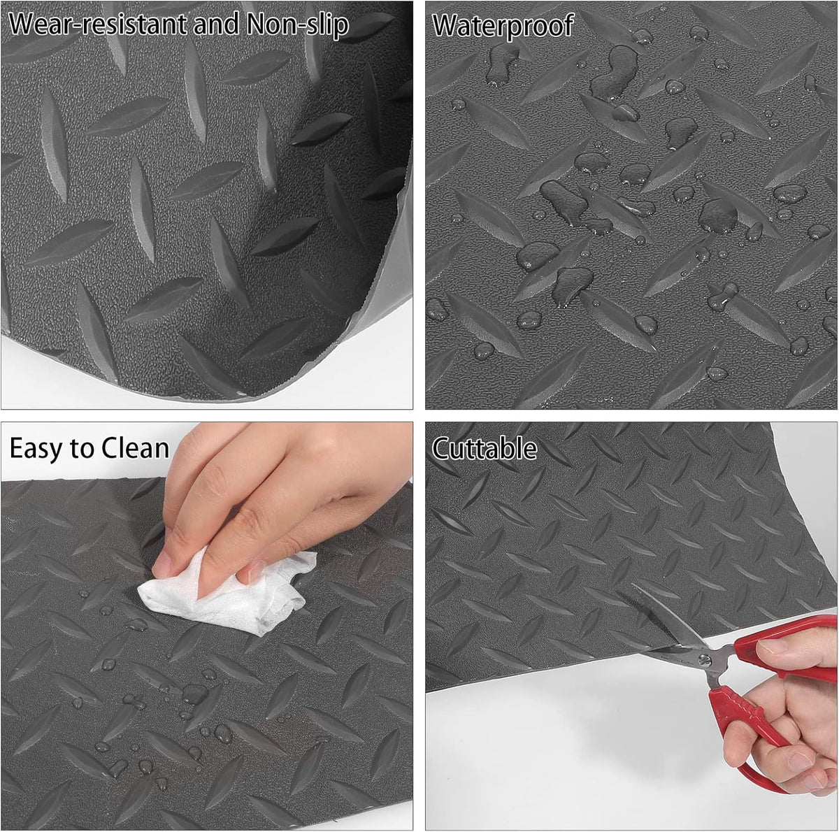 Boshen 7.5Ft x 17Ft Rubber Flooring Mats 2.9mm Thickened Diamond Plate Flooring Roll 127.5sqft Rubber Trailer Garage Floor Mats Non-Slip Floor Protector Mat for Garage Warehouse Gym Basement-Gray