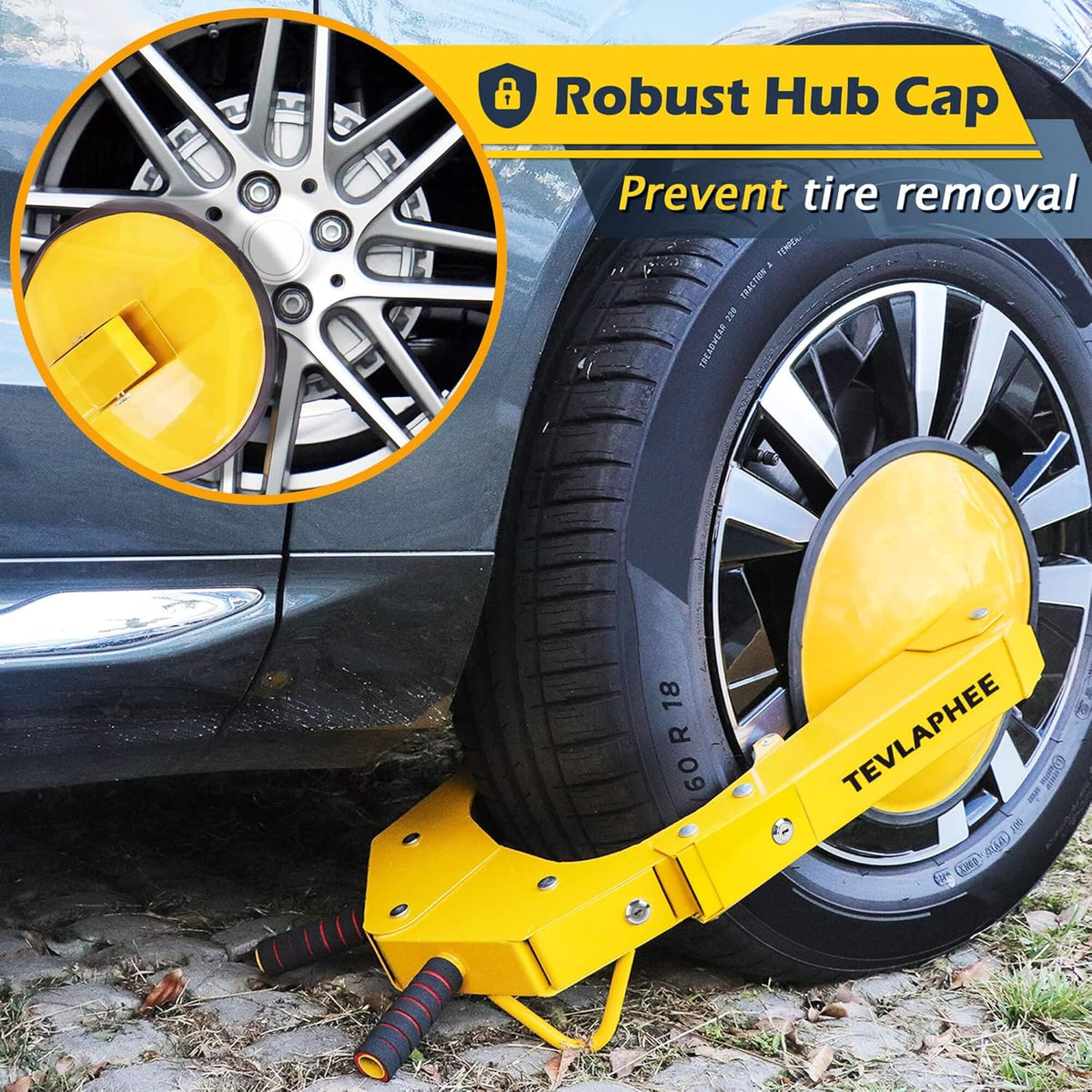 Tevlaphee Wheel Lock - Car Boot Anti-Theft Trailers Wheel Clamp Lock Parking Boot for Cars, Trucks, SUVs, Campers - Upgraded Dual Lock Adjustable Lug Nuts Cover