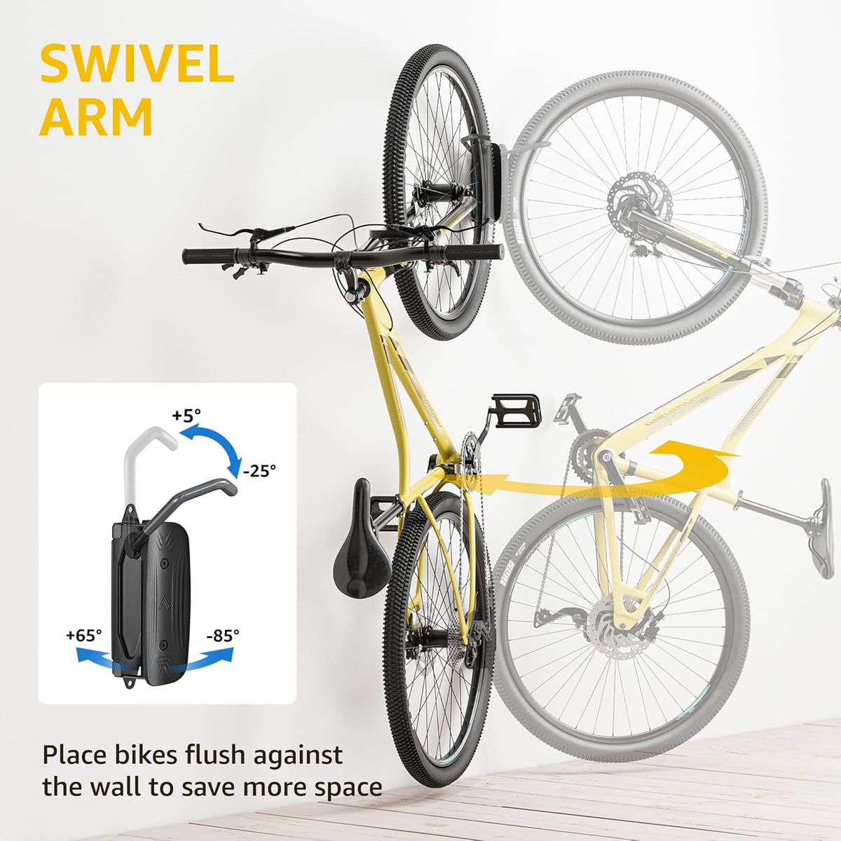 monTEK Swivel Bike Wall Mount – 2 Pack Garage Bike Hanger & Space-Saving Vertical Bike Rack for Garage & Apartment, Sturdy Bike Storage Hook Holds 66 lbs, Easy Installation & Scratch-Proof Design