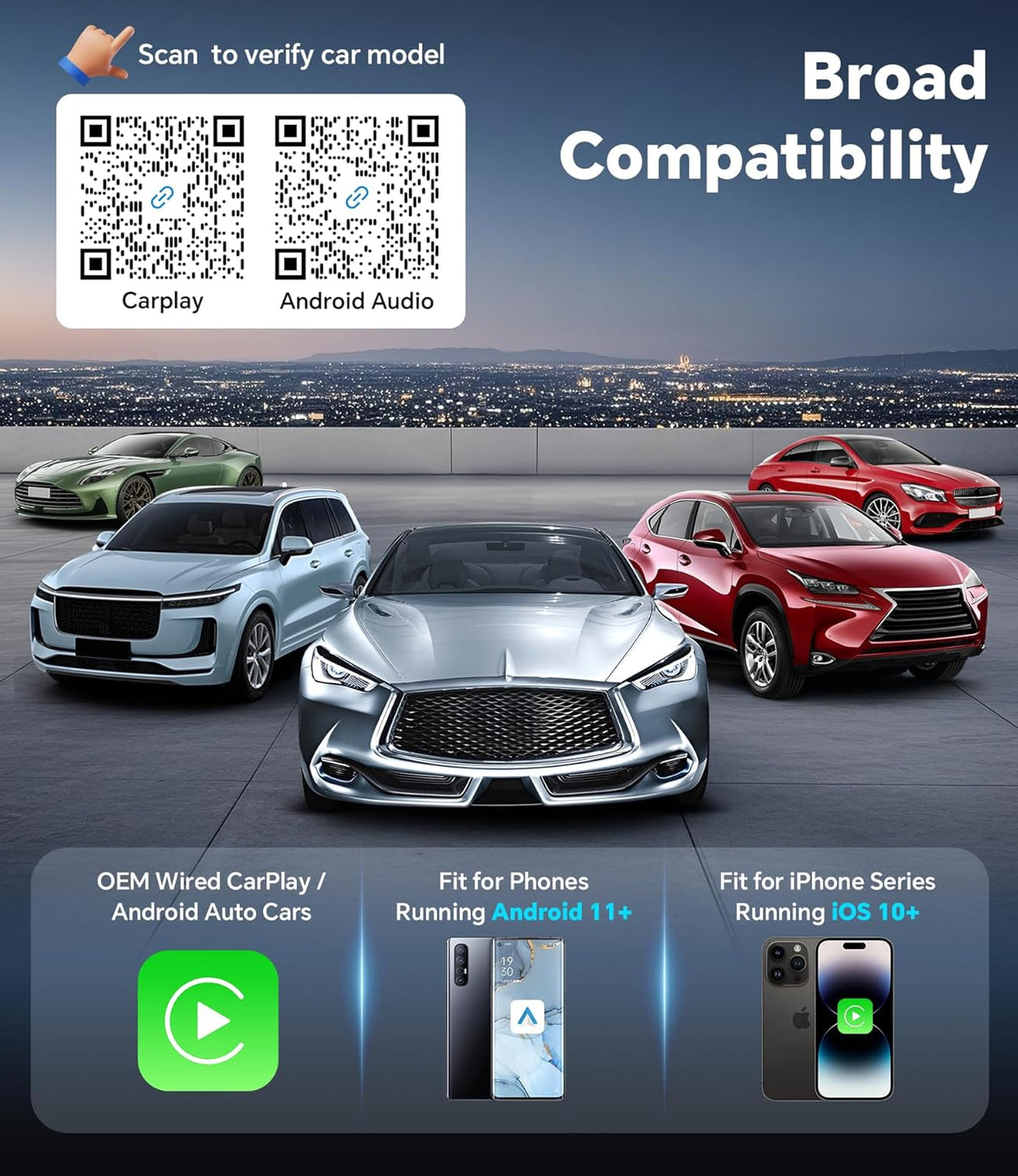 ENOMIR Wireless CarPlay Adapter 2025 Upgrade, Plug & Play CarPlay Adapter Wired to Wireless, Mini USB Design, Fast Auto-Connect, No Delay, Compact Design for iPhone & Android, Matte Silver