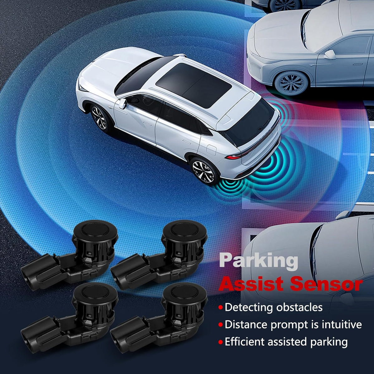 Parking Assist Sensor Compatible with Toyota RAV4 2014-2018,Tunder 2014-2021,Tacoma 2015-2022,Replace#89341-0C010 89341-0C020 PPS65 4PCS Parking Sensors
