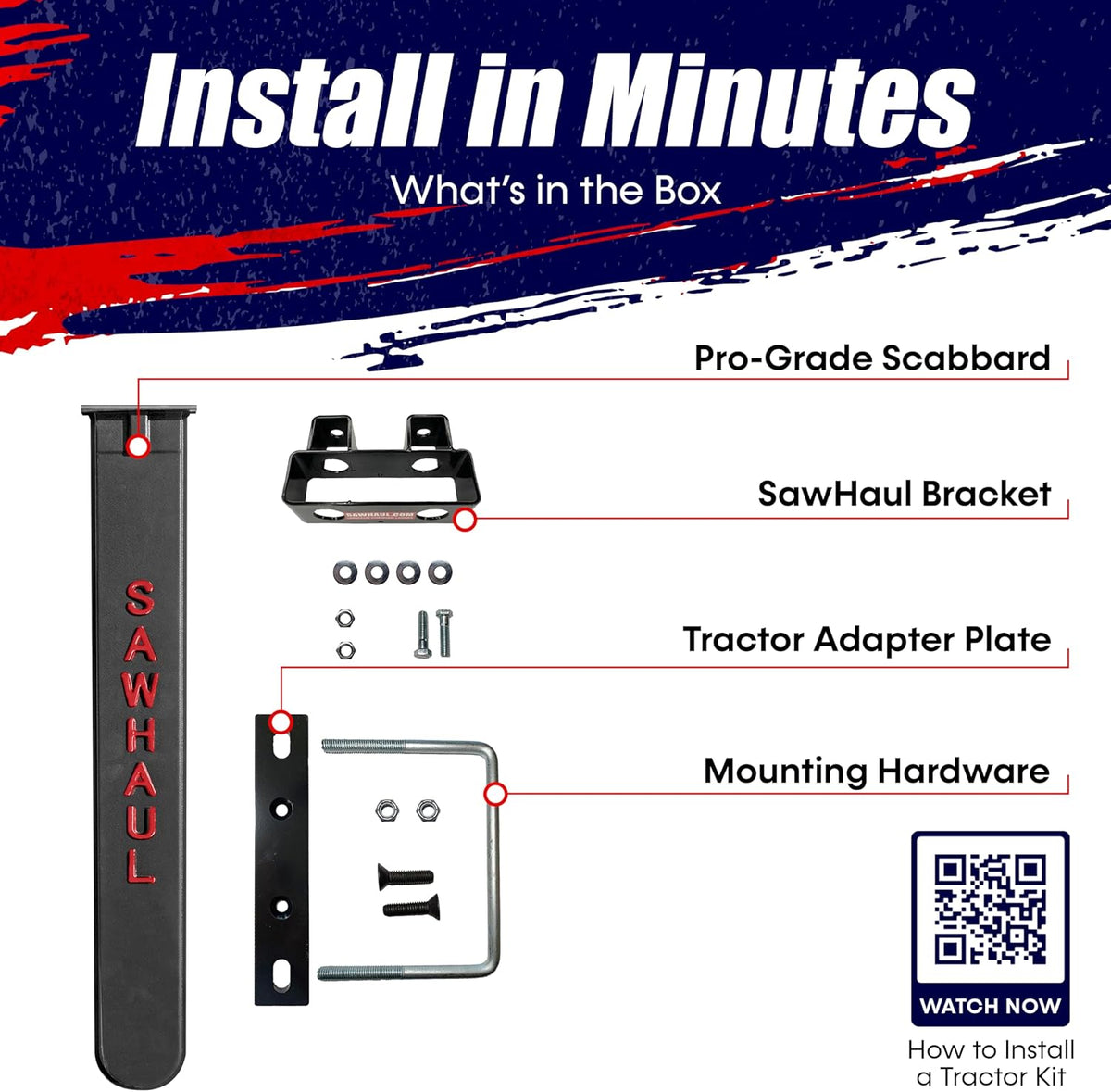 SawHaul Universal Tractor Chainsaw Holder - Made in Kansas USA - Fixed Mount Chainsaw Carrier (36" Red) Compatible w/All Brands
