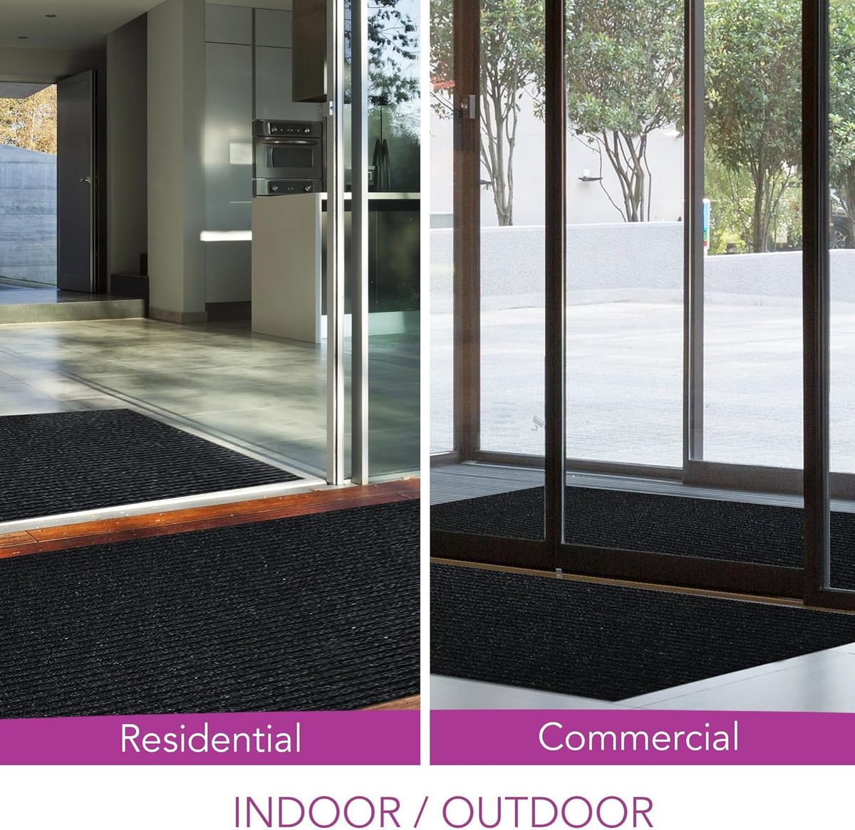 iCustomRug Spartan Weather Warrior Indoor/Outdoor Utility Ribbed Carpet Runner with Non-Slip Thermoplastic Rubber Backing, 28in X 30ft in Black
