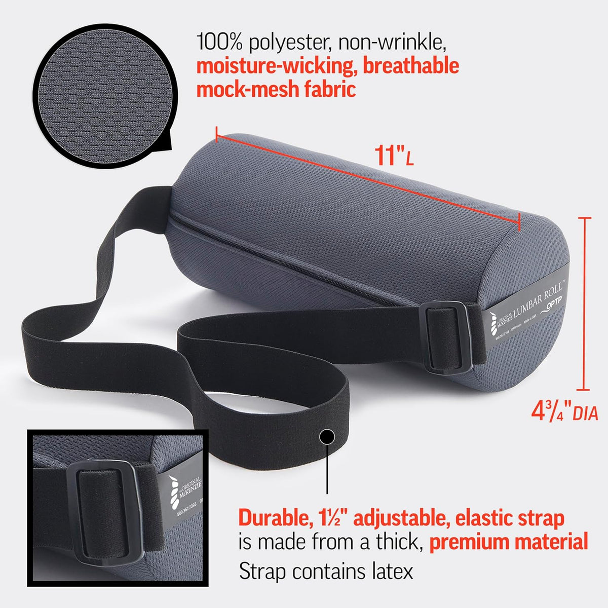OPTP The Original McKenzie Lumbar Roll – USA-Made Low Back Lumbar Support for Office Chair & Car Seat Back Support Cushion. The Preferred Lumbar Pillow by Physical Therapists - Firm Density