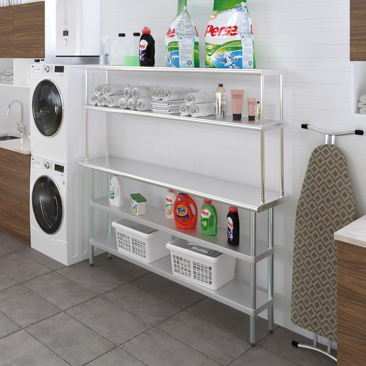 Amgood Stainless Steel Work Table with 2 Shelves & Overshelf | Metal Kitchen Prep & Shelving Combo (14" x 72" Table + 12" Overshelf)