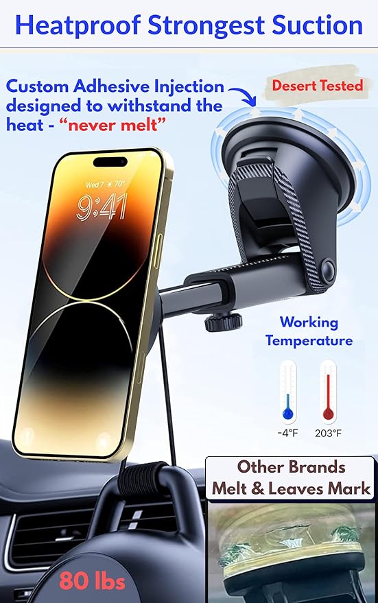 PTz Words for MagSafe Windshield Mount - Magnetic Phone Holder for Car, Suction Cup, High Heat Resistant, Super Strong Magnets, Compatible with iPhone, Galaxy & Other Smartphones