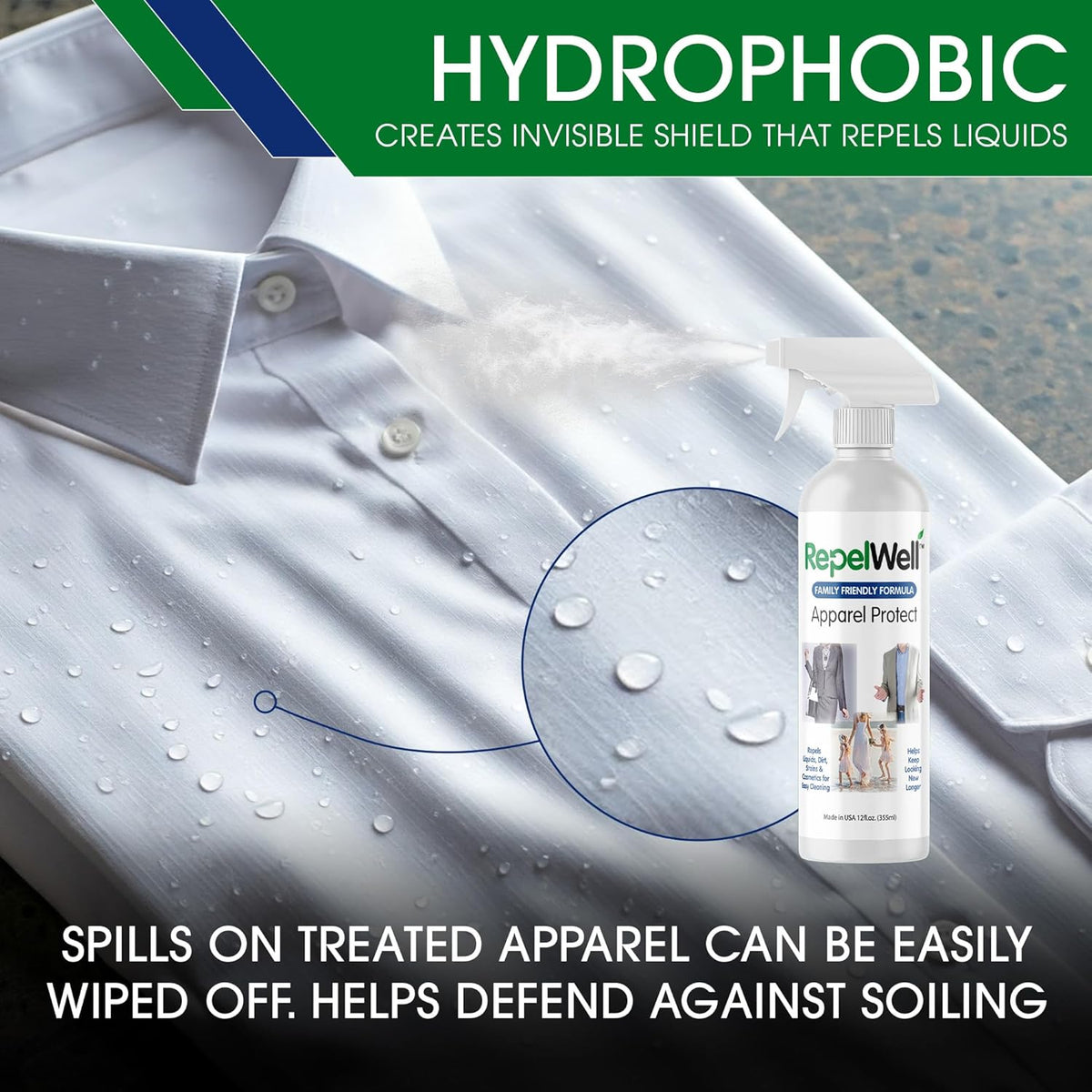 Apparel Protect (12oz) Stain & Water Repellent Spray – Non-Toxic, Eco-Friendly, Pet-Safe Sprays for Clothing & More