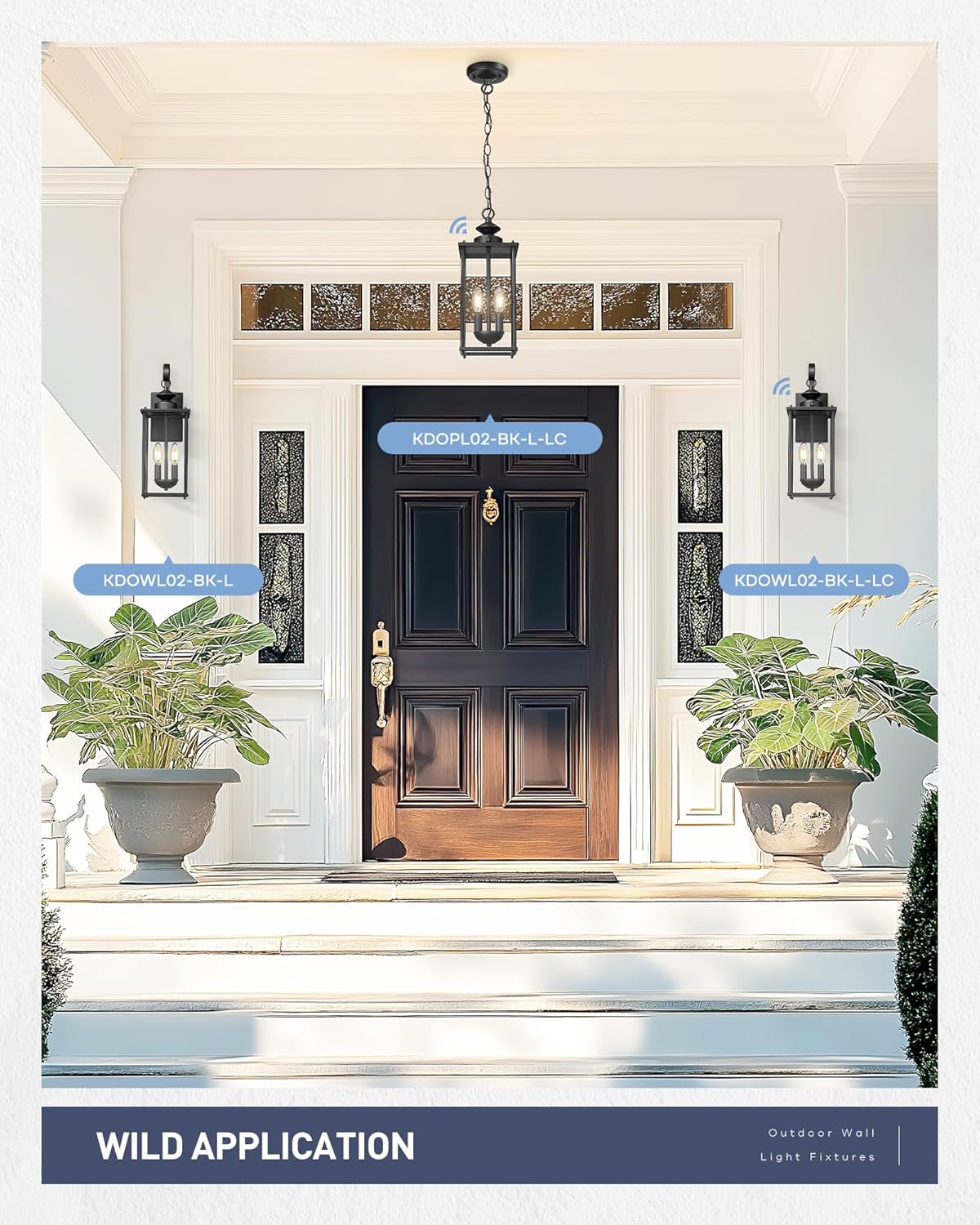 kudos Porch Lights, 18.1 inch Large Outdoor Wall Light, E12 Sockets, Anti-Rust Waterproof Light Fixtures Wall Mount for Patio, Doorway, Entryway, Black with Clear Glass, KDOWL02-BK-L